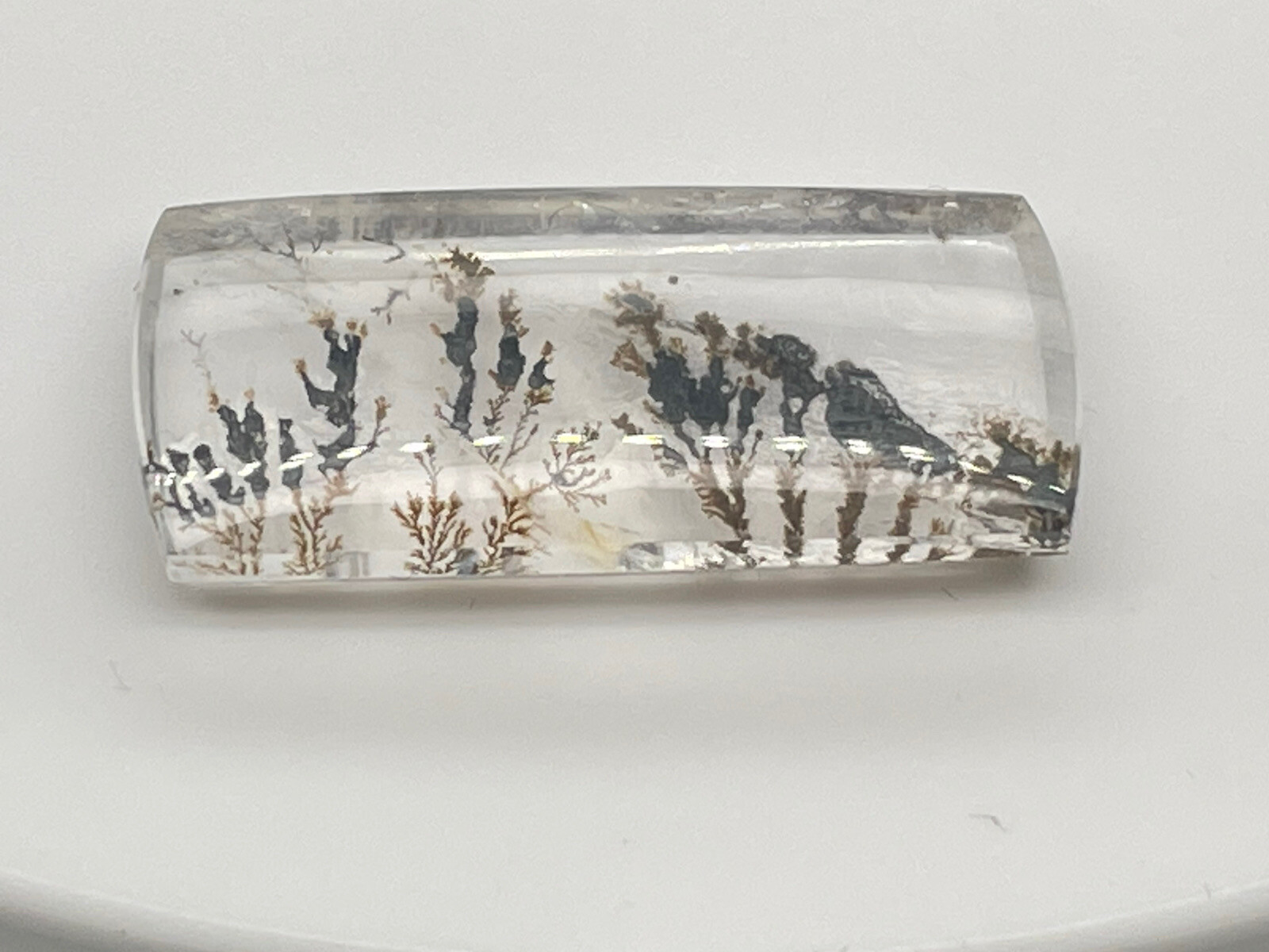 Unique Cut 38.12 Ct Rectangular Dendritic Quartz Cabochon. 34mm by 16mm