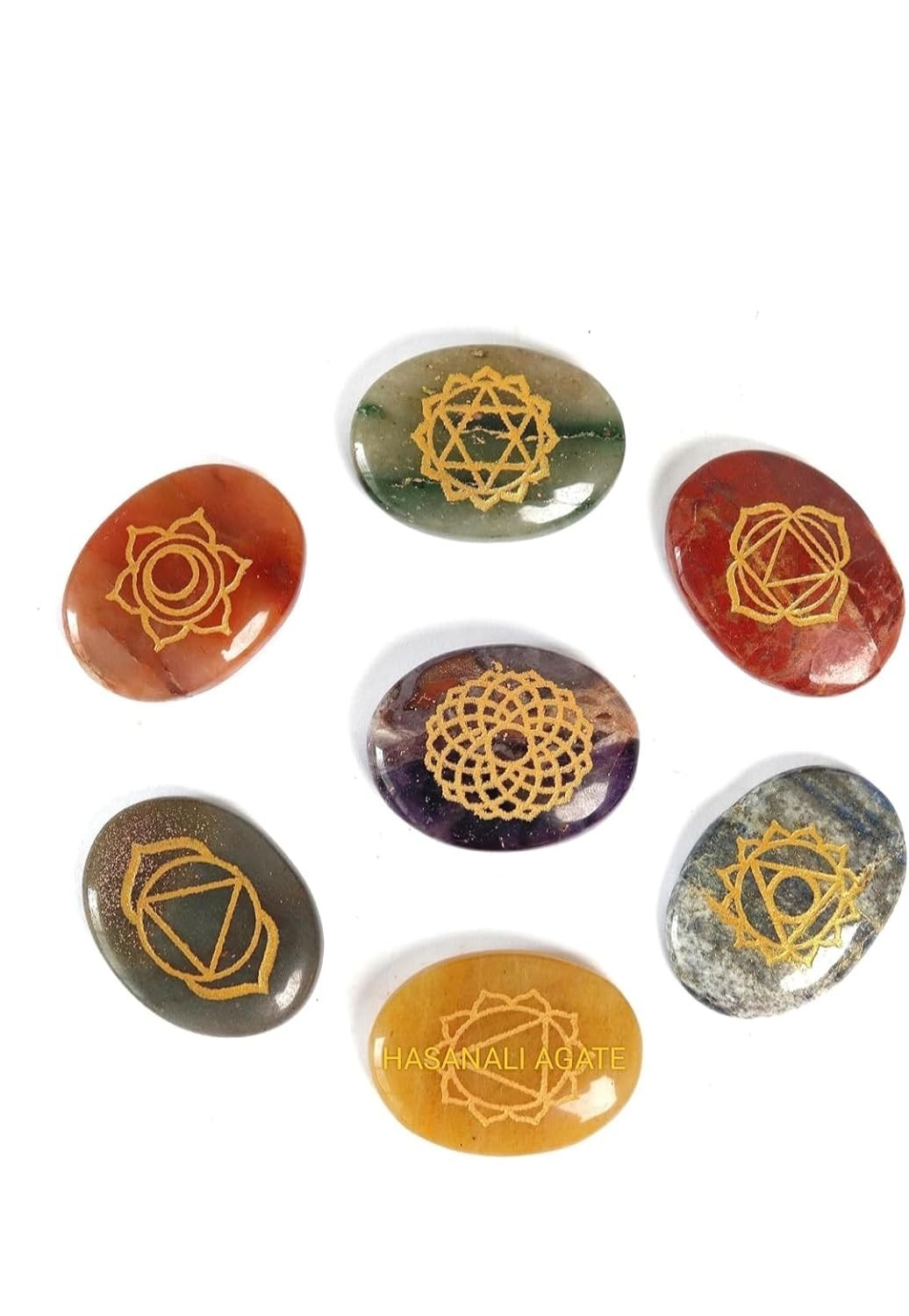 7 Chakra Engraved Reiki Crystal Set – Healing Gemstones for Reiki I FREE SHIP