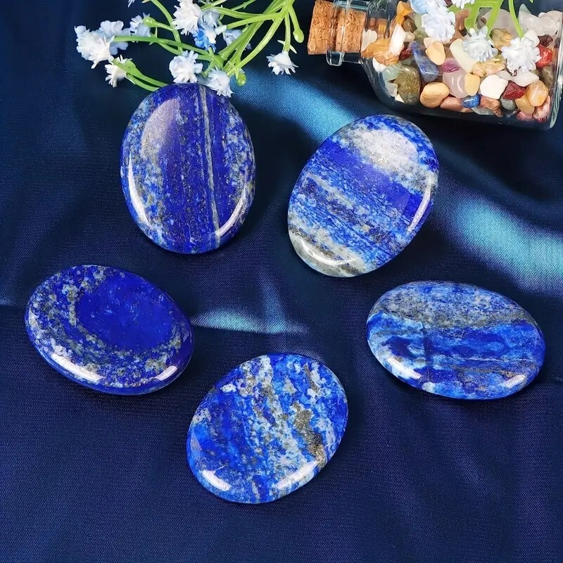 Natural Lapis Lazuli Palm Worry Stone Oval Polished Healing Crystal Pocket Stone