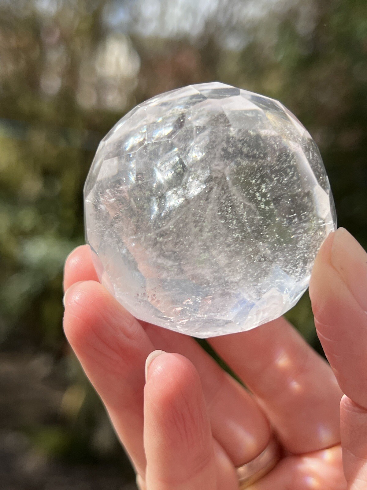 Clear Quartz Hand Faceted Large Crystal Ball AAA+ 43mm Diameter Freestanding 21