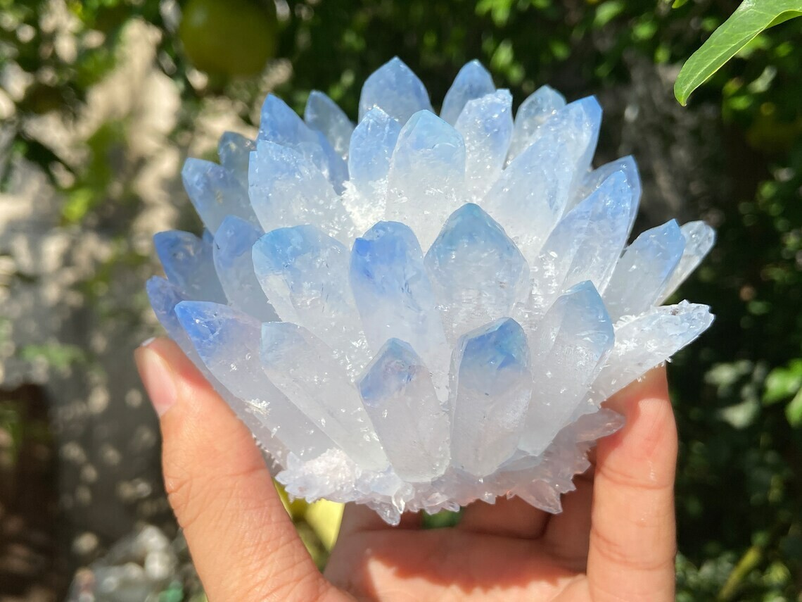 300g+ Clear Quartz Cluster Crystal Blue Quartz Point VUG Mineral Specimen Gift