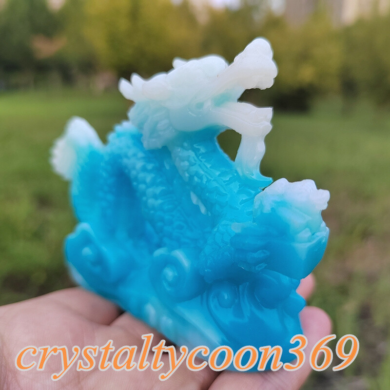4″ Resin Chinese Dragon Decoration Blue Luminous Stone Statues Skull Gift 1pc