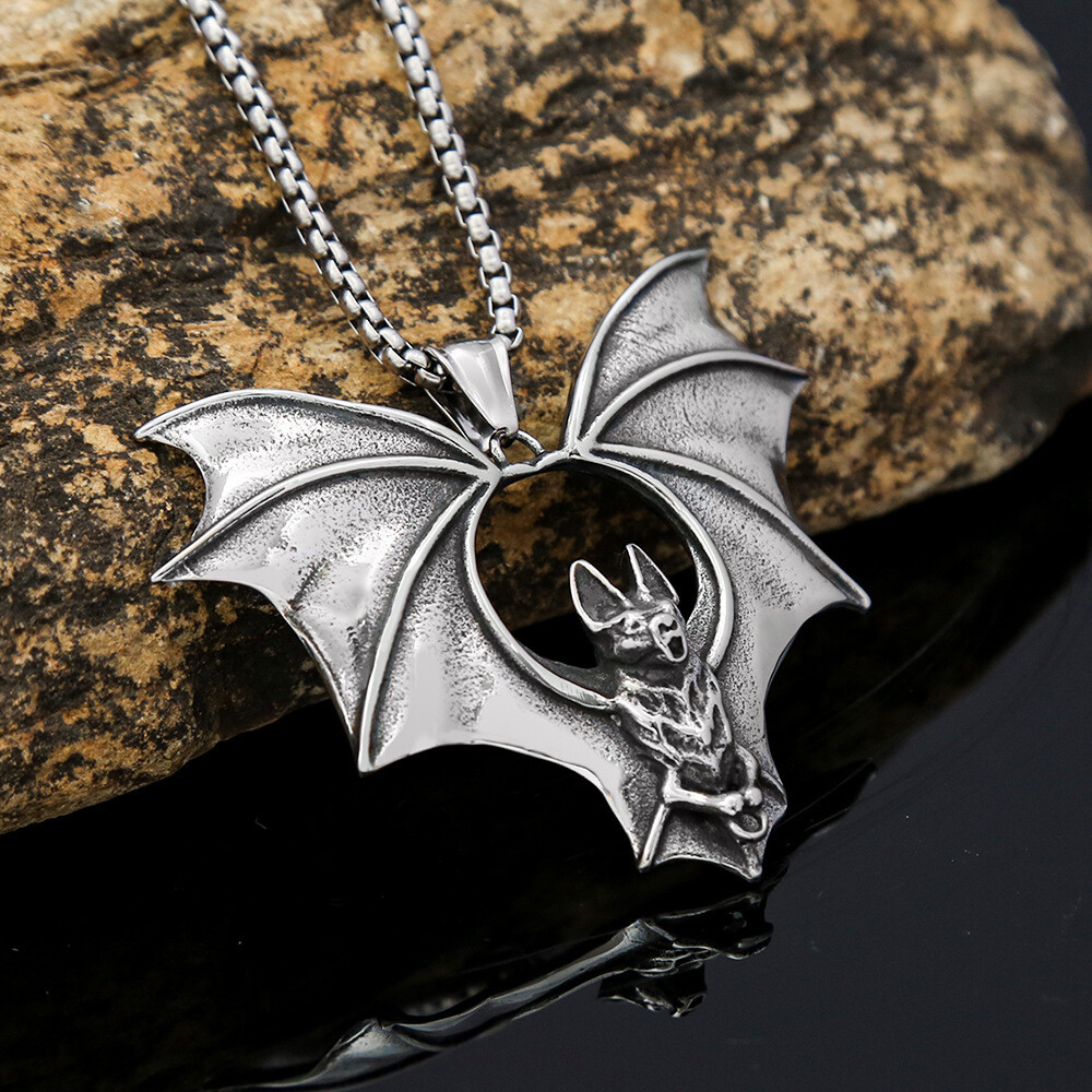 Men’s Fashion Jewelry Stainless steel Bat Pendant Retro personality Necklace 1PC