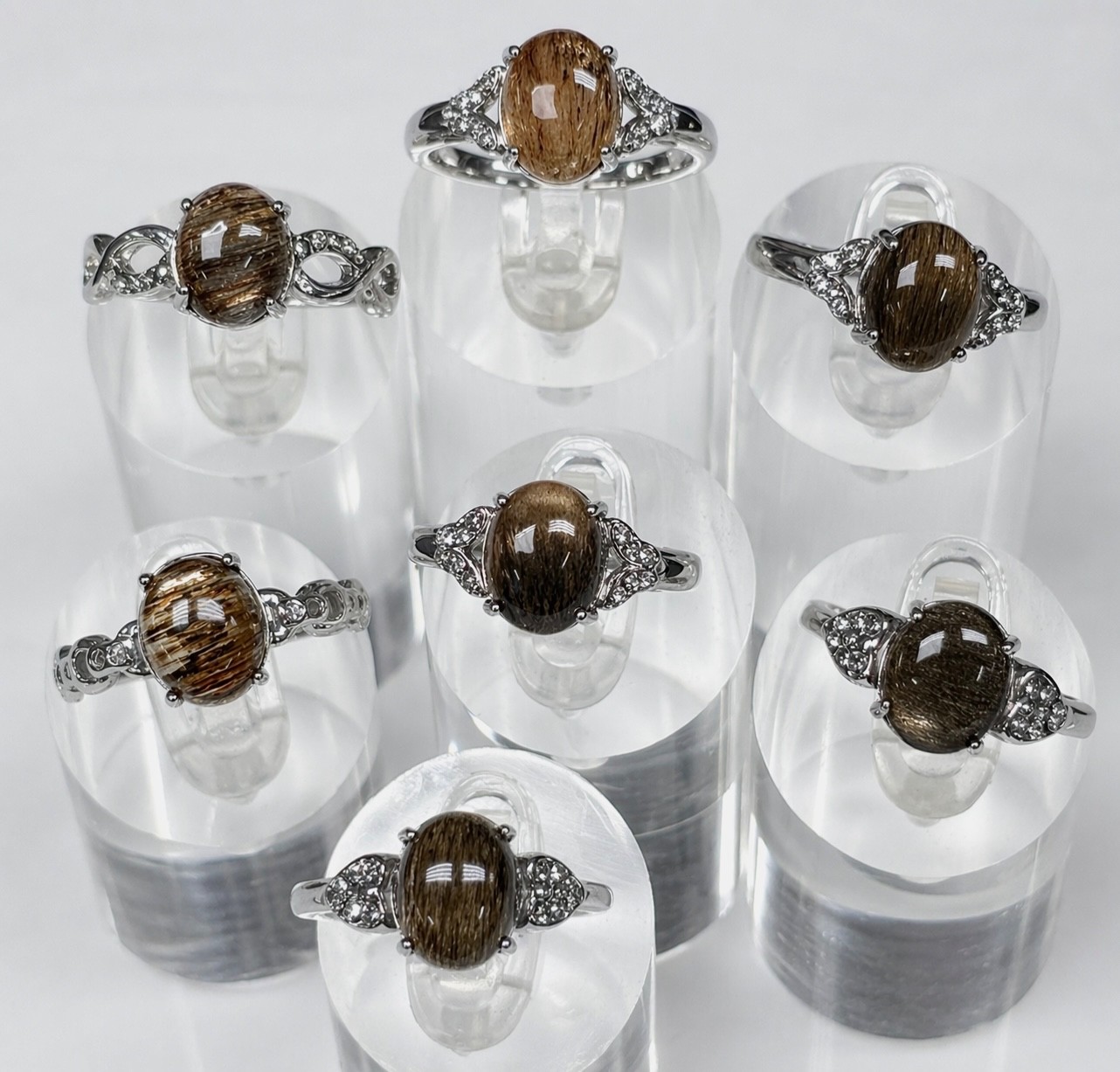Wholesale 7 Pcs Natural Black Moonstone Stainless Steel RingsCrystal 8x10mm