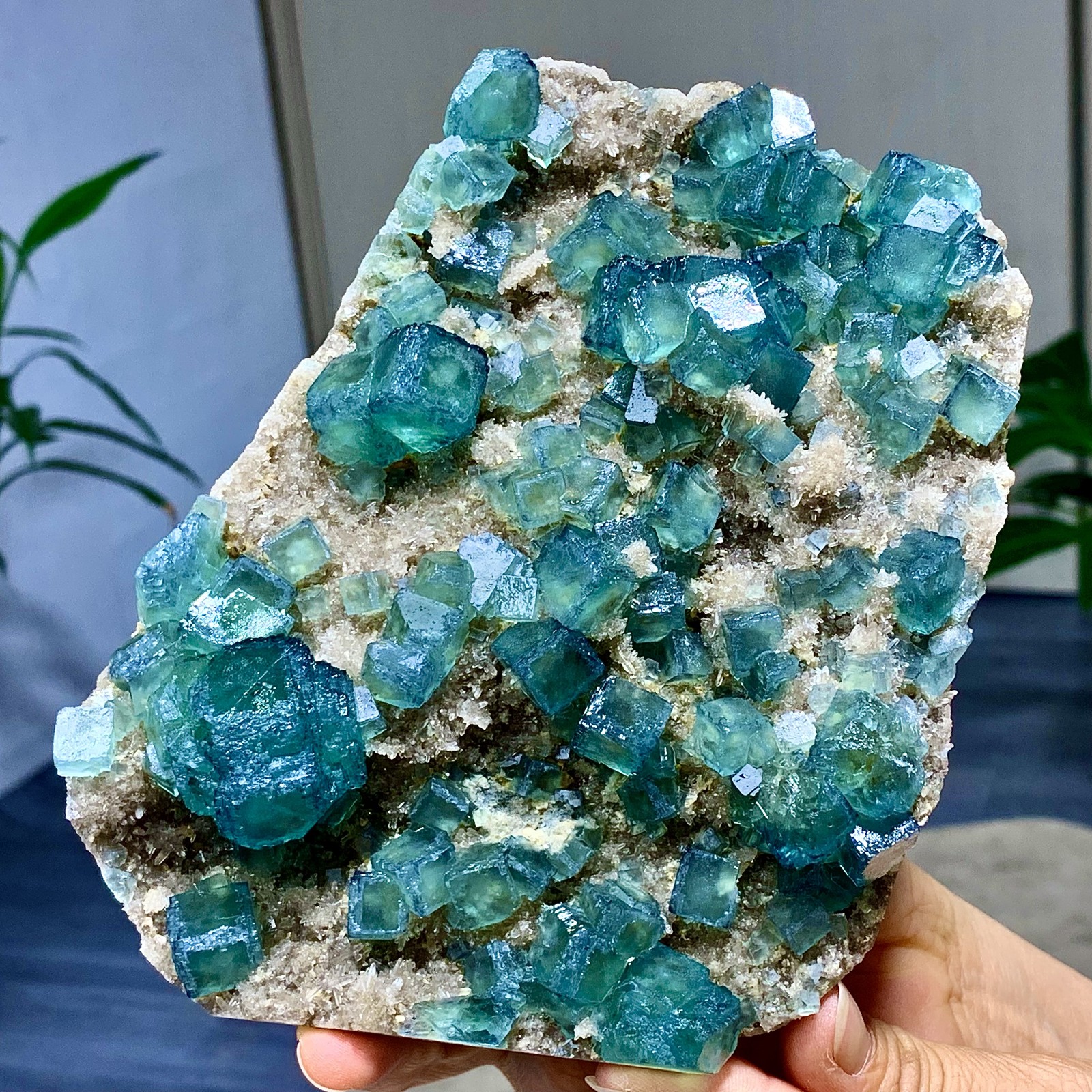 1.92LB Rare transparent green cubic fluorite mineral crystal sample/China