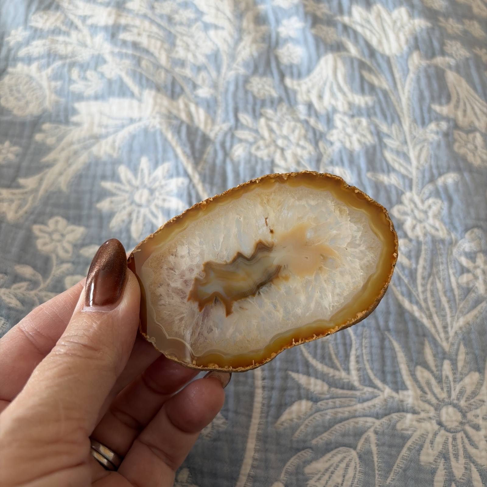 Yellow Agate Slice Crystal 8.5cms x 5.5cms