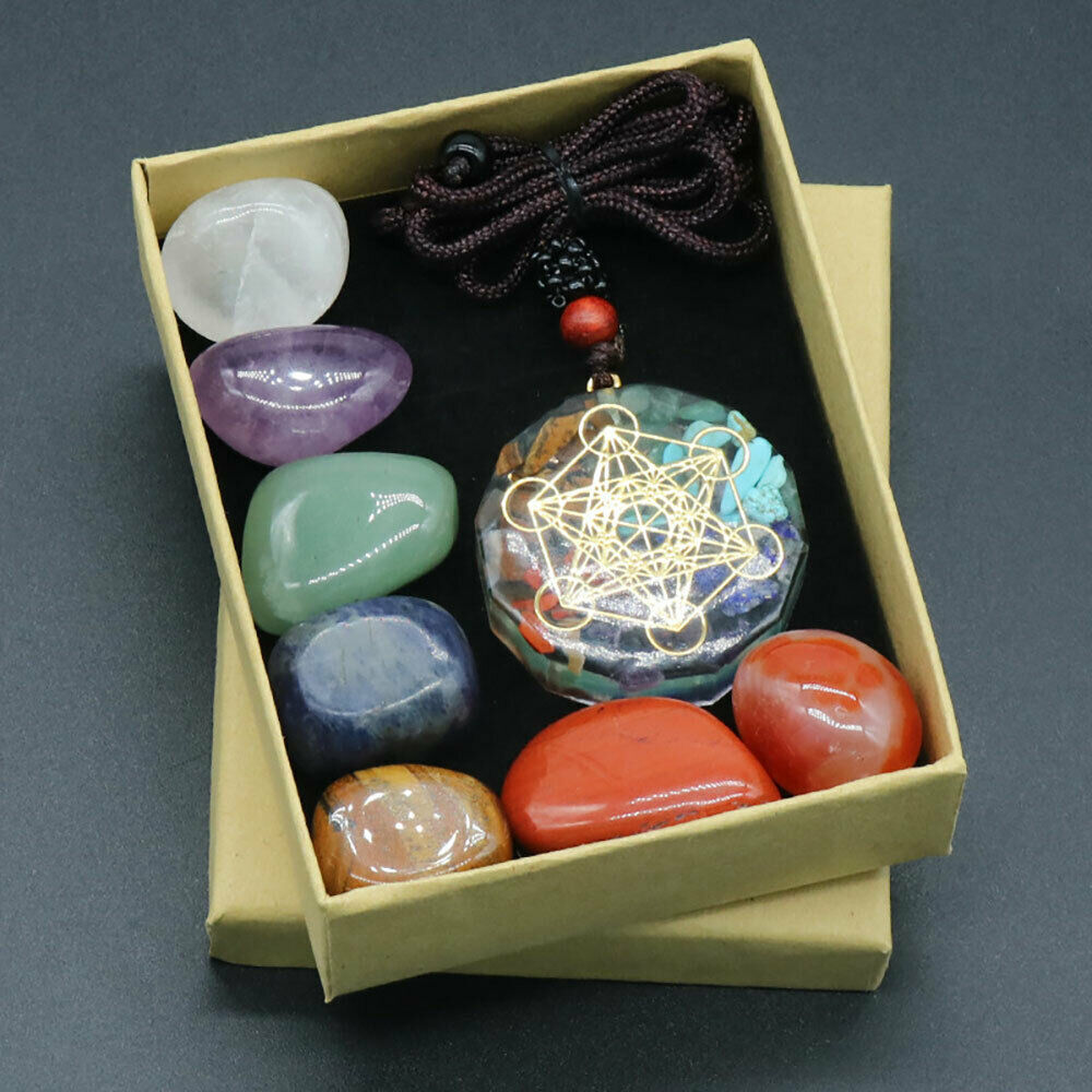 Natural 7 Chakra Stone Orgone Necklace Crystal Quartz Chip Pendant Reiki Healing
