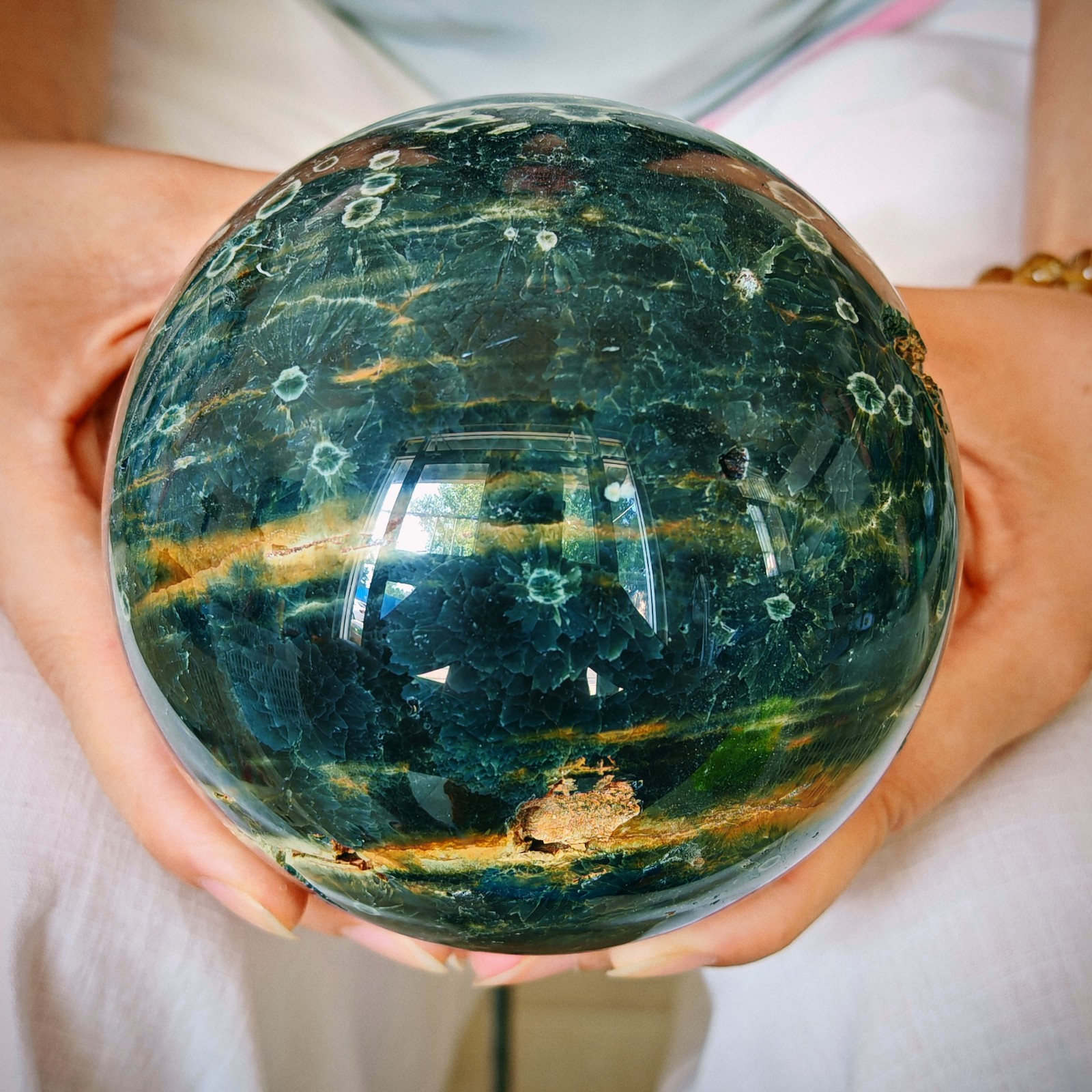 4.62LB Natural ocean jade crystal ball, polished quartz ball 2.1kg