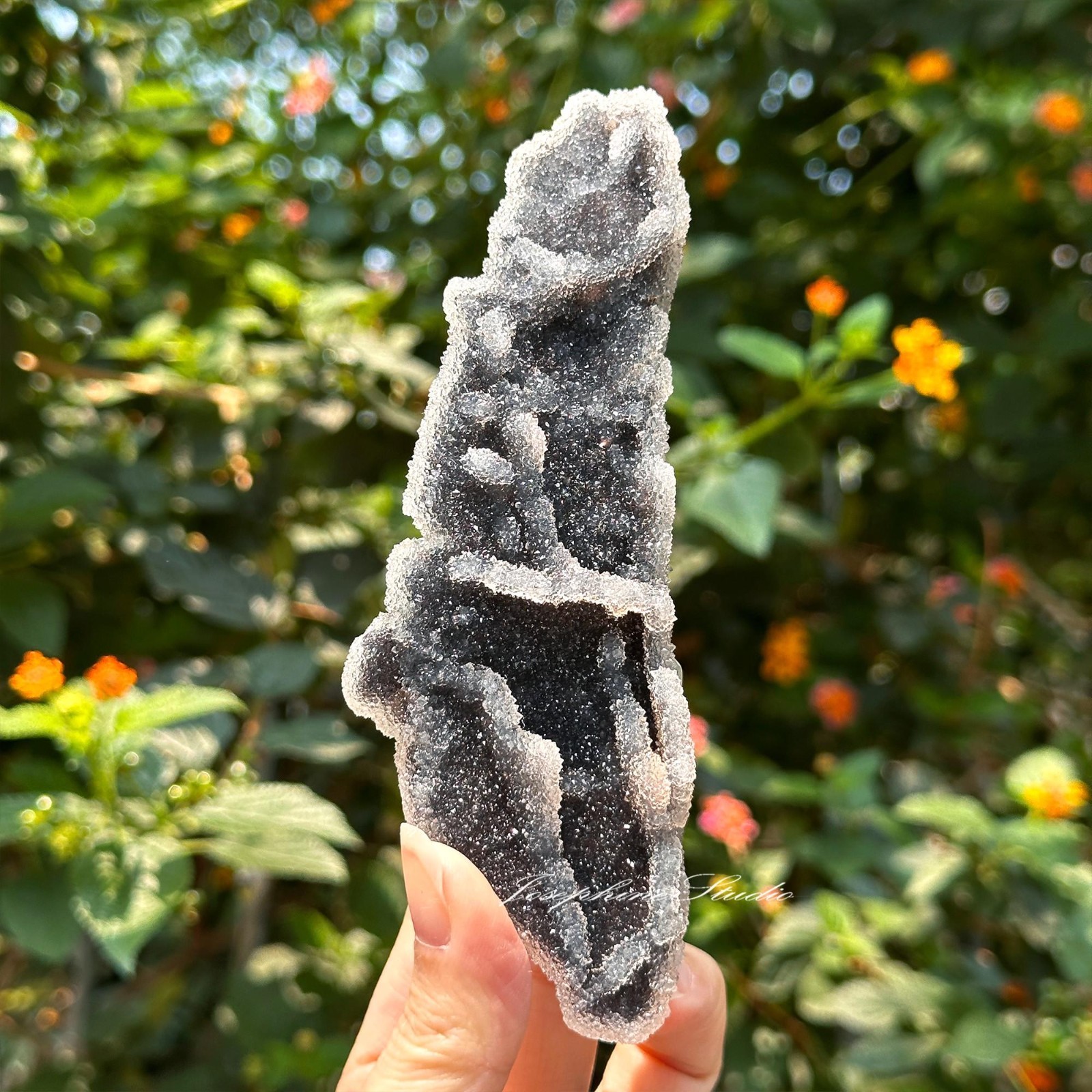 Rare Black Sphalerite Quartz Crystal Chunk Specimen Mineral Rock Free Ship US