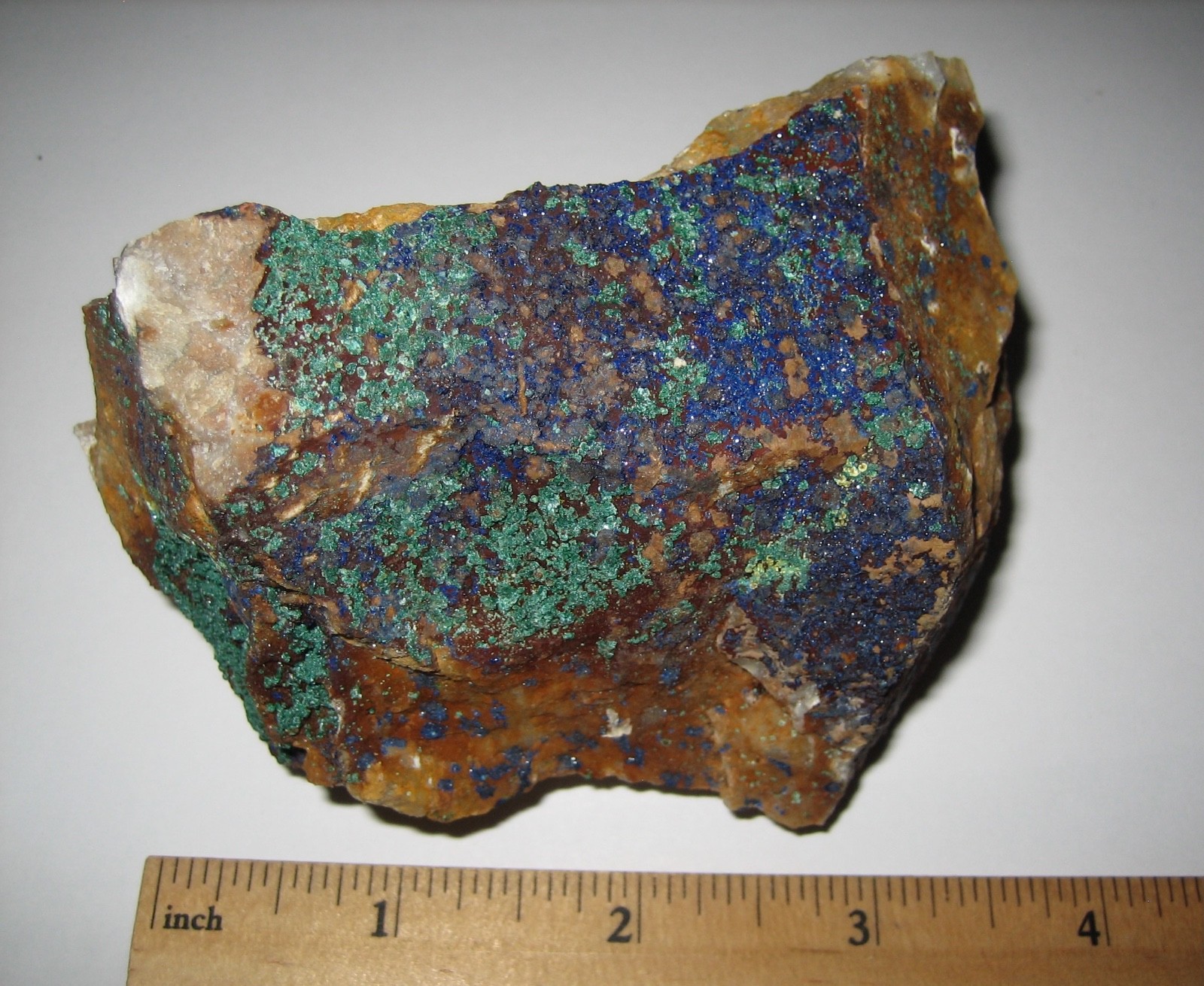 AZURITE & MALACHITE CRYSTAL CLUSTER ON 3.4″ x 2″ STONE MATRIX MOROCCO 396.8grams