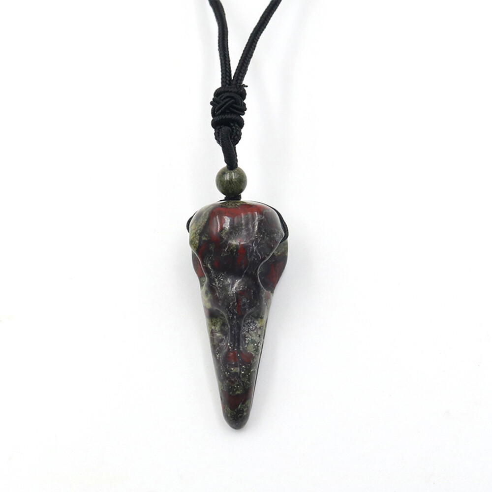 Natural Crystal Crow Head Bird Skull Hand Necklace Carving Quartz Stone Pendant