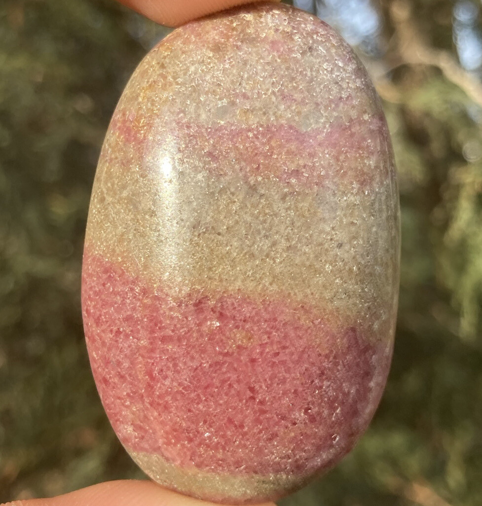 Handmade RED RHODONITE Polished Palm Stone Crystal AMBINDAVATO MADAGASCAR 2.16”