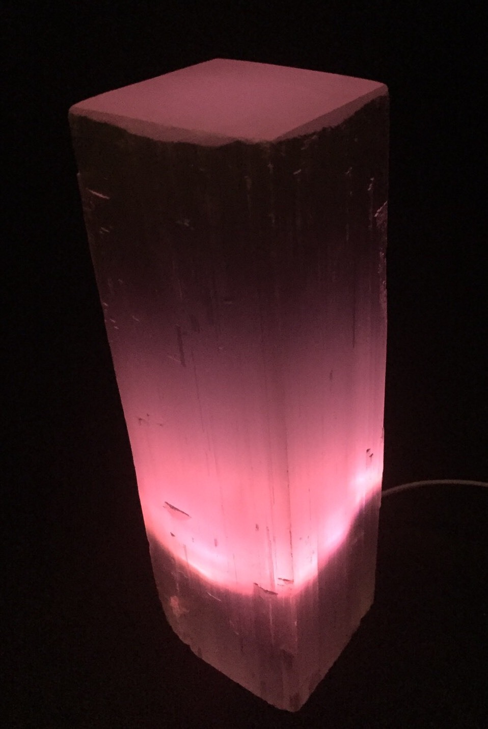 11.5″ Rectangular Selenite Lamp LED Color Selenite Tower Lamp Crystal Log Reiki.
