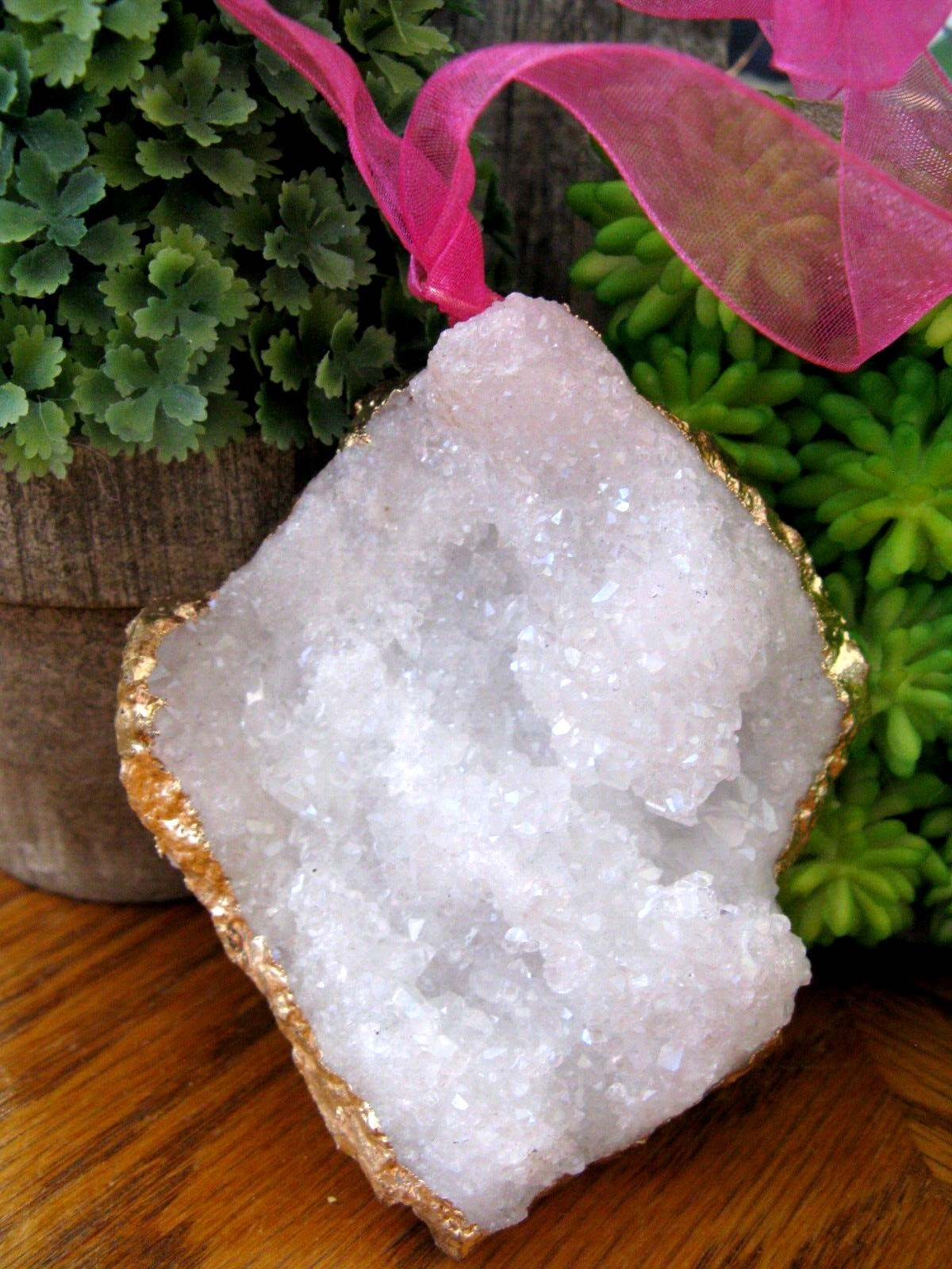 New XXL Angel Aura Natural Quartz Crystal Druzy Geode Christmas Ornament