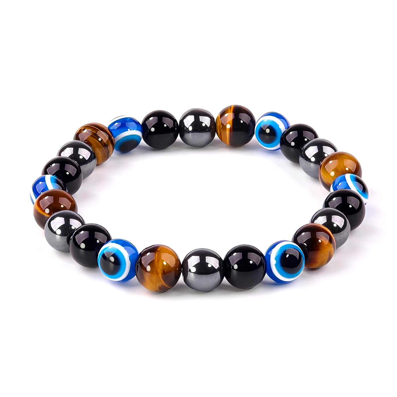 Evil Eye Protection Bracelet Hematite Obsidian Tigers Eye Gemstone Jewellery