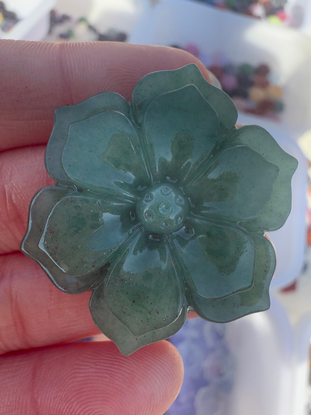 3.8cm Natural Green East Mausoleum handwork Carvings Star flower Reiki Heal 1pc