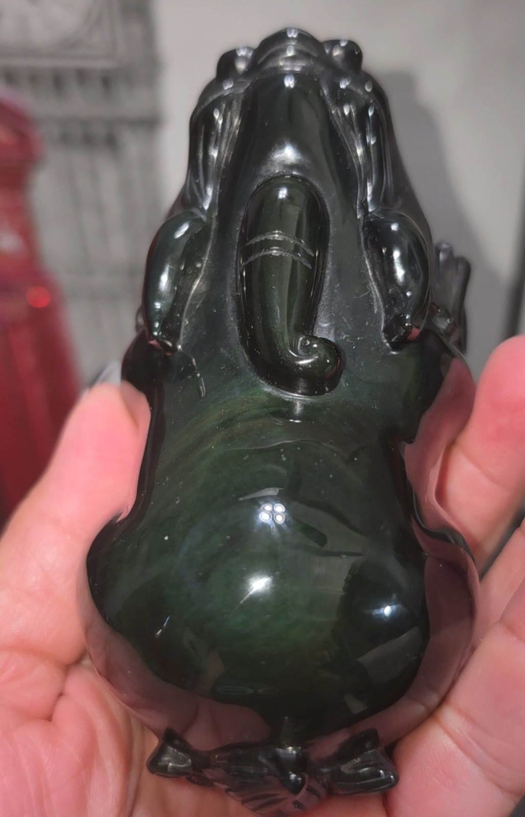 Rainbow Obsidian Hand Carved Polished black obsidian Feng Shui Pixiu 466g