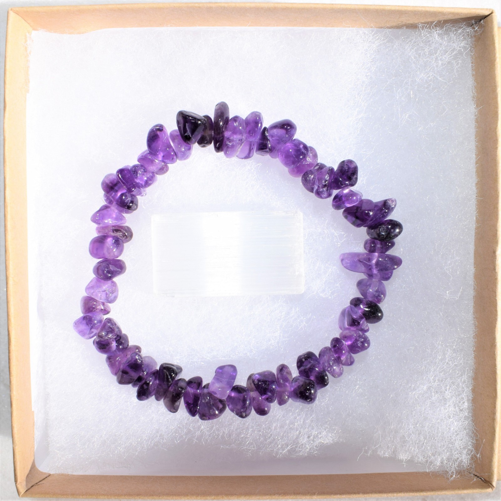 CHARGED Premium Natural (Dark) Amethyst Crystal Chip Stretchy Bracelet