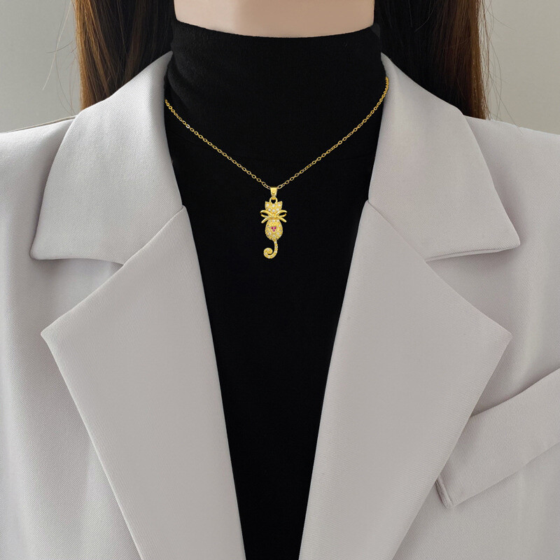 Women’s Fashion Jewelry Cubic Zircon Gold Cat Bow tie Pendant Necklace 1PC