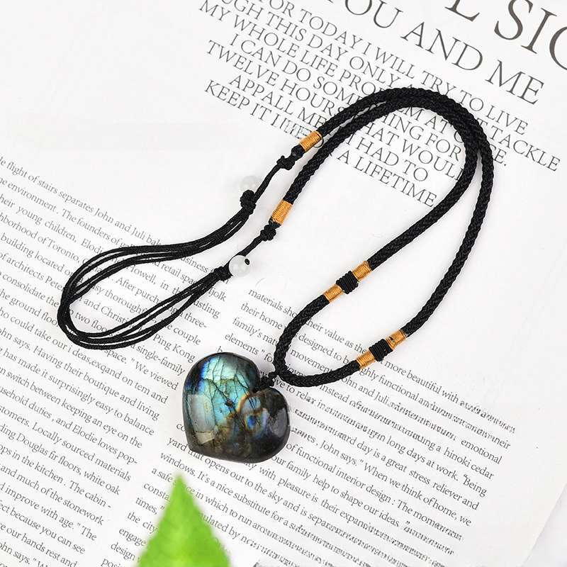 Natural Labradorite Heart Shaped Pendant Chakra Quartz Crystal Necklace Reiki US