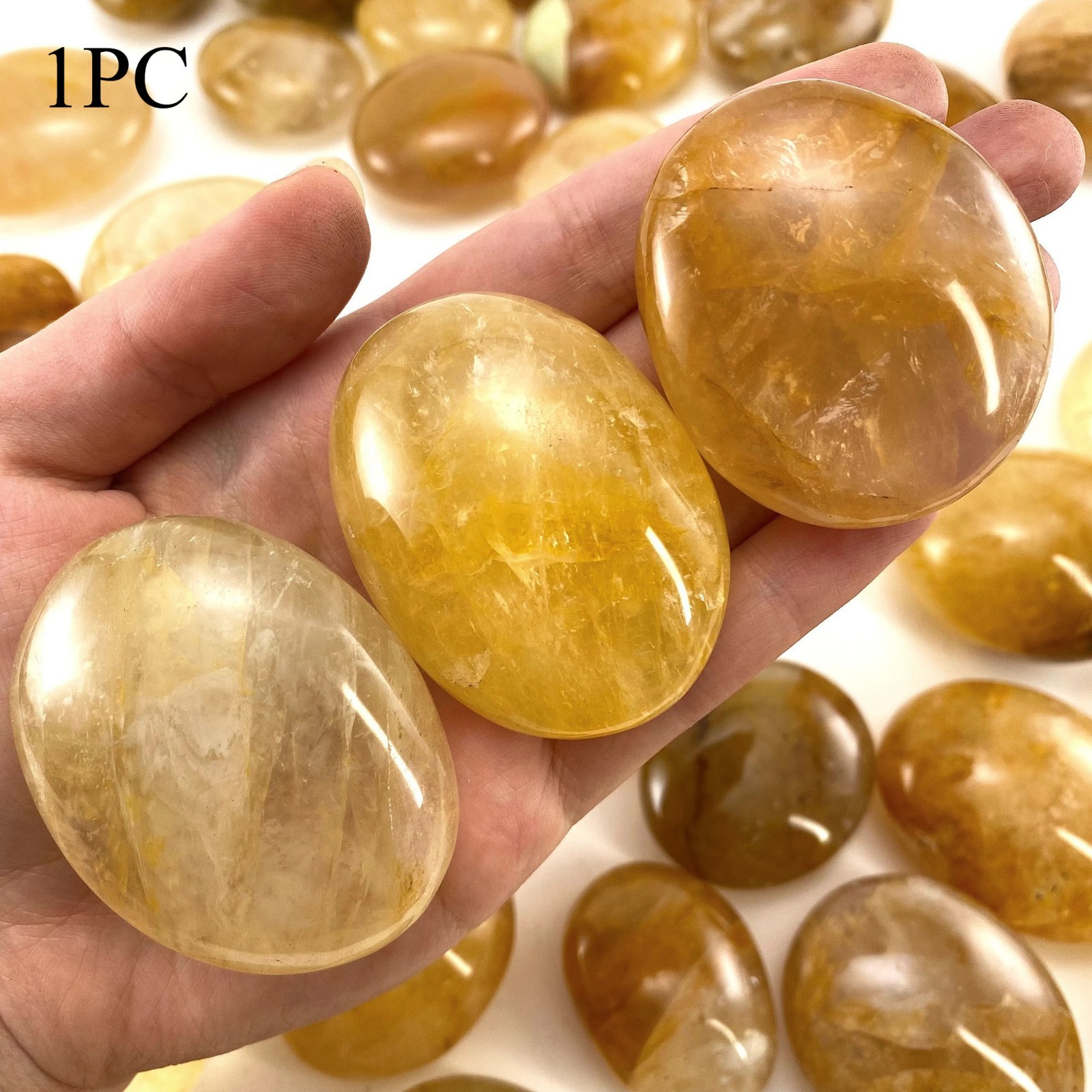 0.3LB Natural Crystal Yellow Fire Quartz Palm Stone Golden Healer Polished Gift