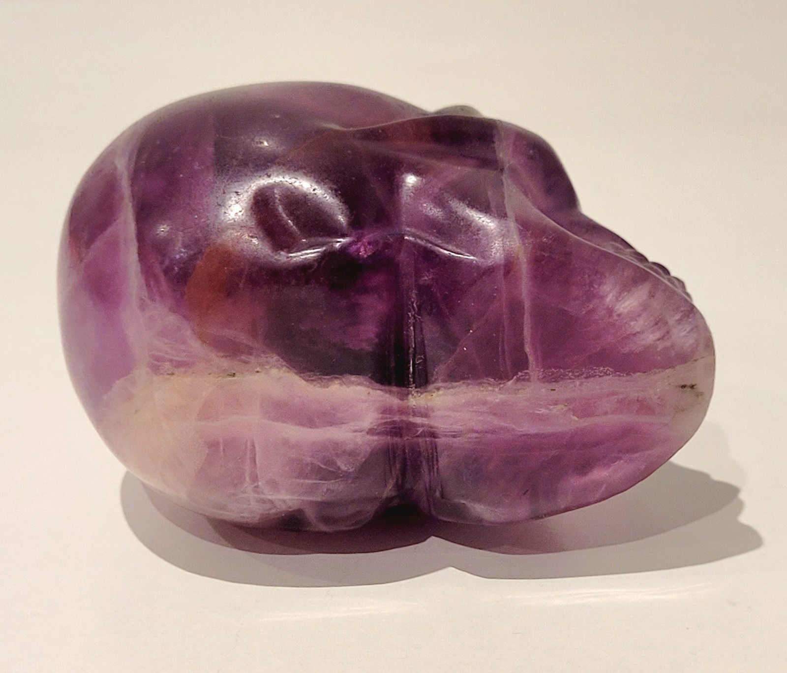 Purple Flourite Human Skull Carving Natural Crystal UV Reactive 439.8g, 0.9lbs
