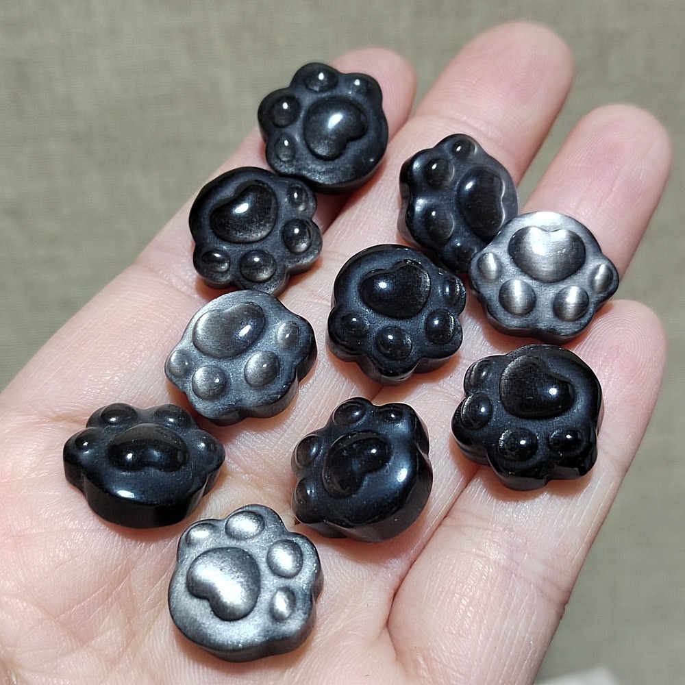 5pcs Natural Silver Obsidian Cat Claw Skull Carved Quartz Crystal Skull healing