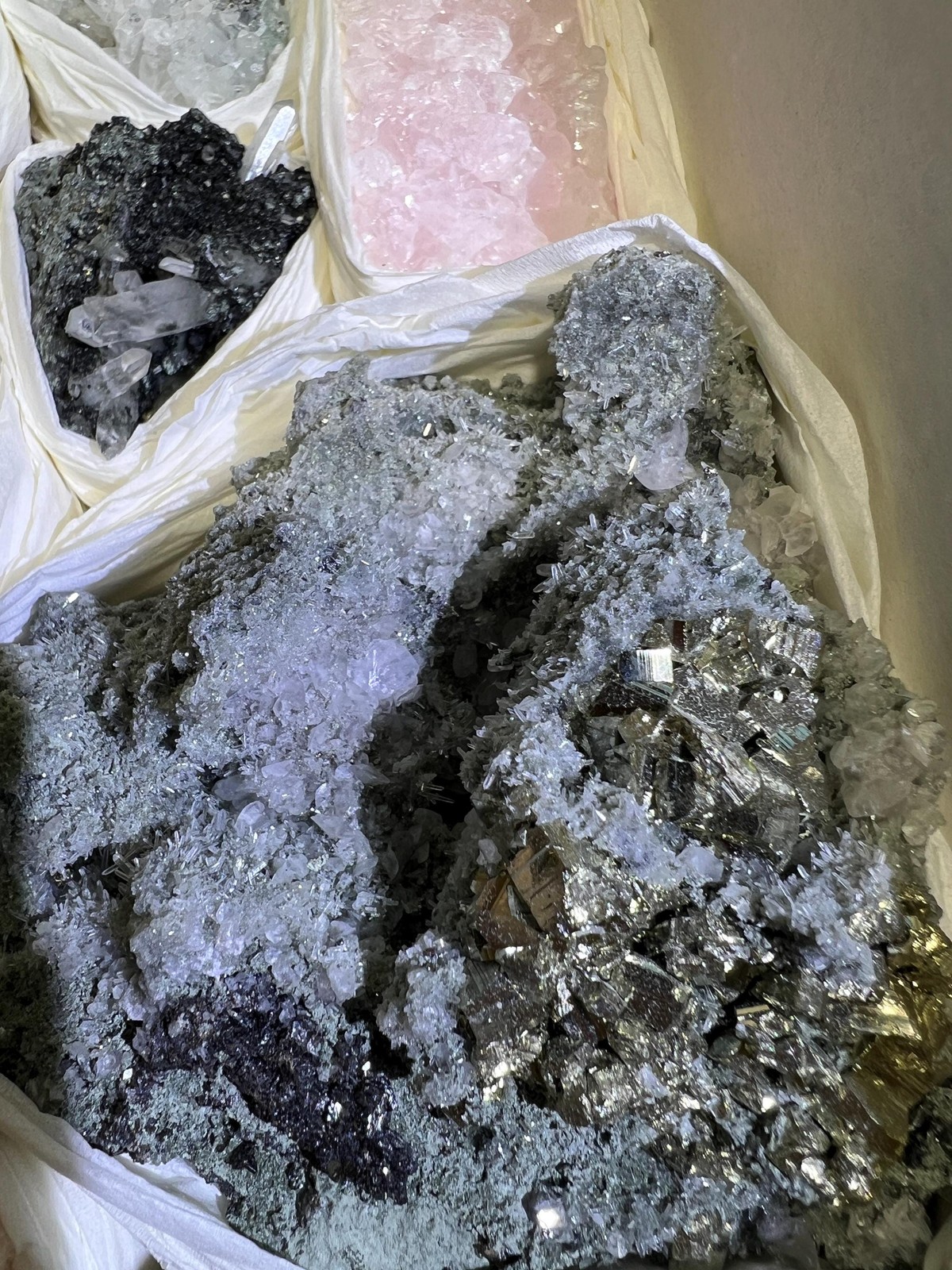 Bolivian Minerals Crystal Mixed Collection (Large 15×10 Inch Flat) Pyrite