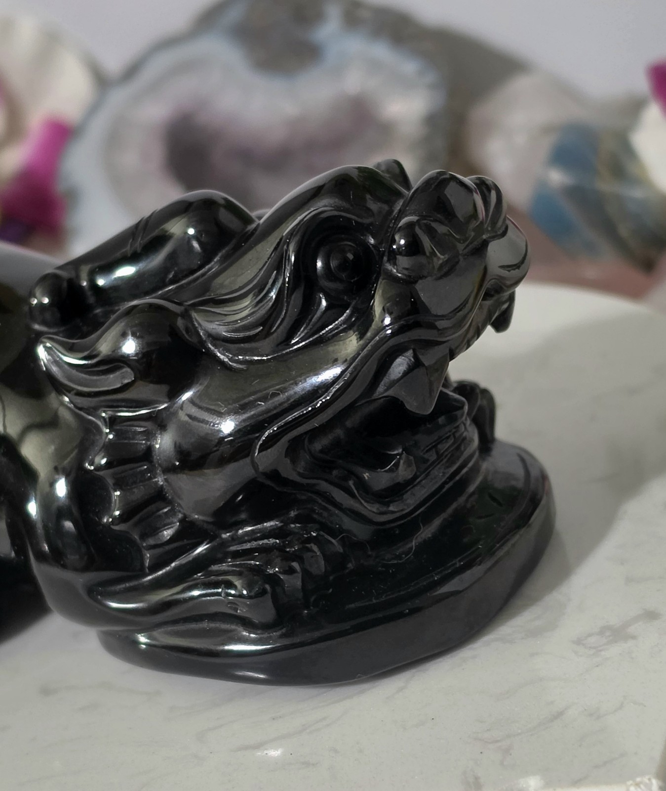 Rainbow Obsidian Hand Carved Polished black obsidian Feng Shui Pixiu 466g