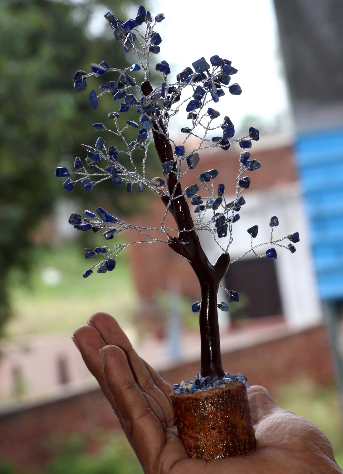 150+ Lapis Lazuli Gemstones SIlver Branches Bonsai Money Tree Decor 8-9.5″ JW