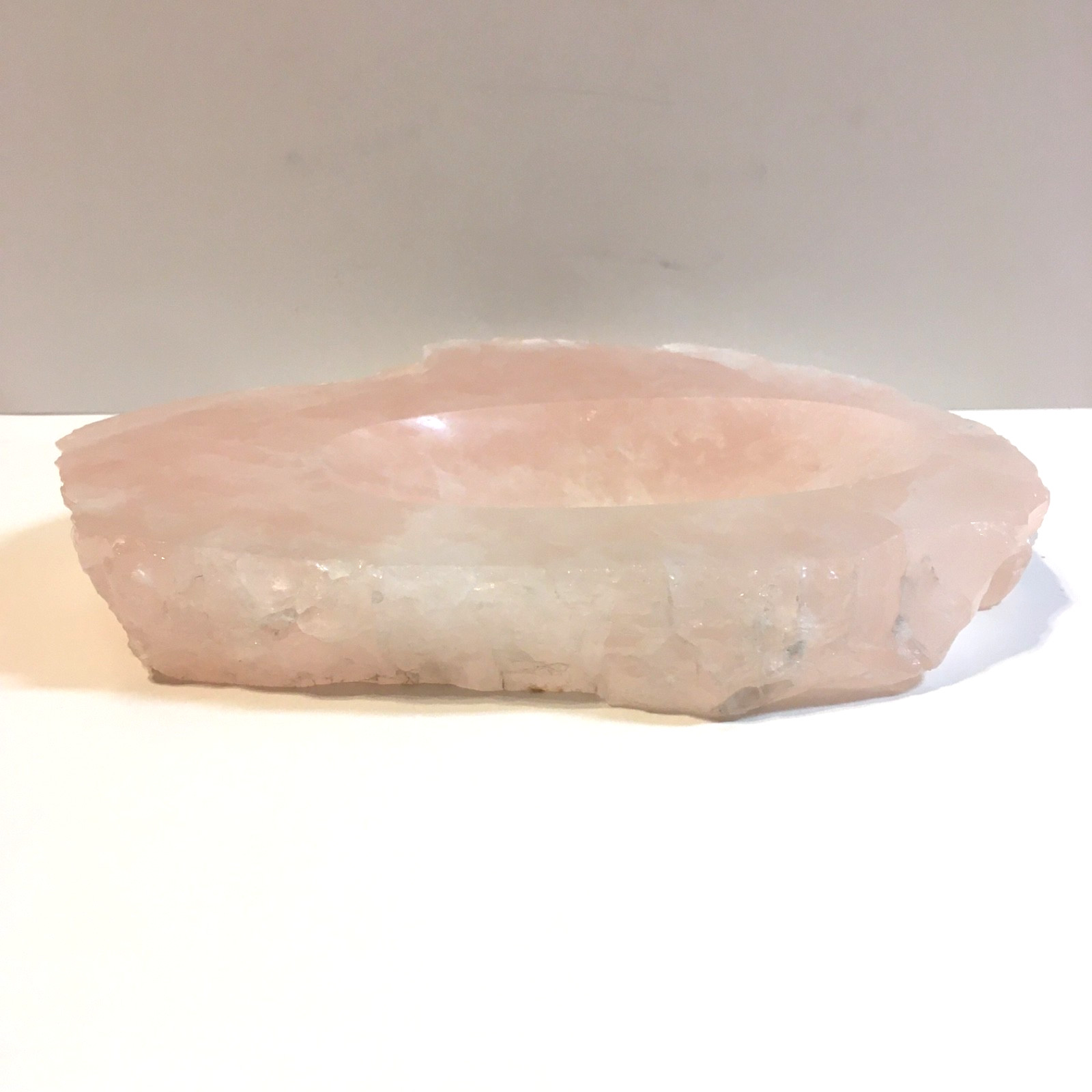 Solid Rose Quartz Crystal Bowl Trinket Dish Pink Gemstone Vanity Tray Raw Edge