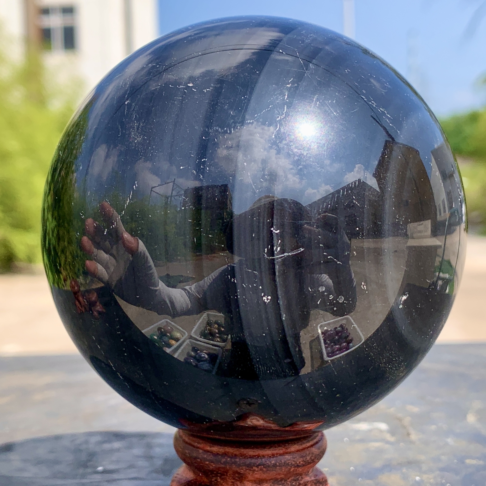 1.92LB Natural Silver Black Obsidian Sphere Quartz Crystal Ball Healing