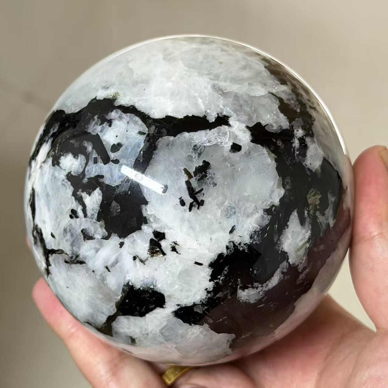 2.6LB 3.7″ Natural Rainbow Moonstone Sphere Crystal Glittery Ball Healing