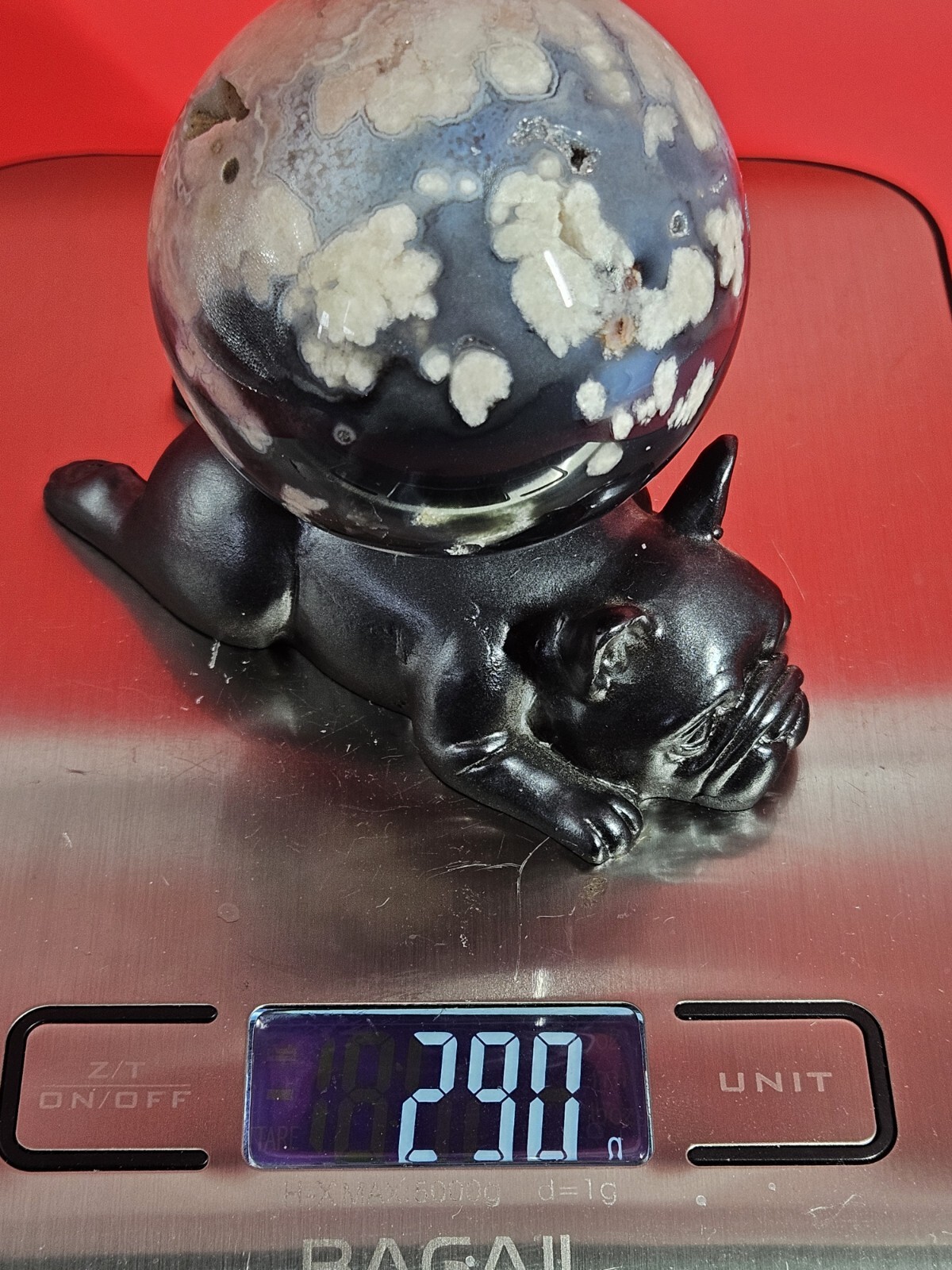Druzy Black Flower Agate Sphere Quartz Crystal Gemstone Healing Natural 290G