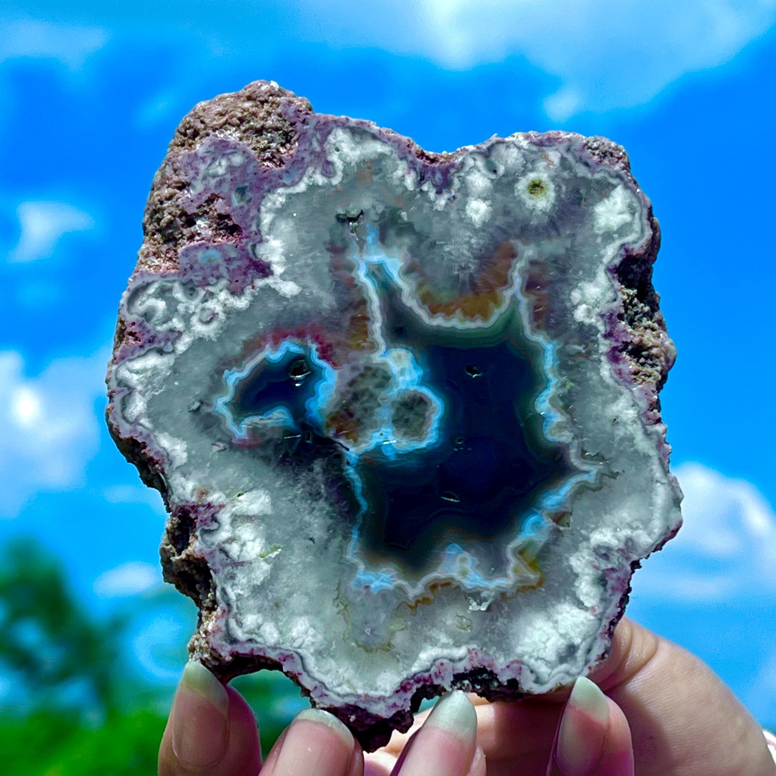 182G Natural Colorful Lace Agate Geode Slice Extra Large Gem From Argentina