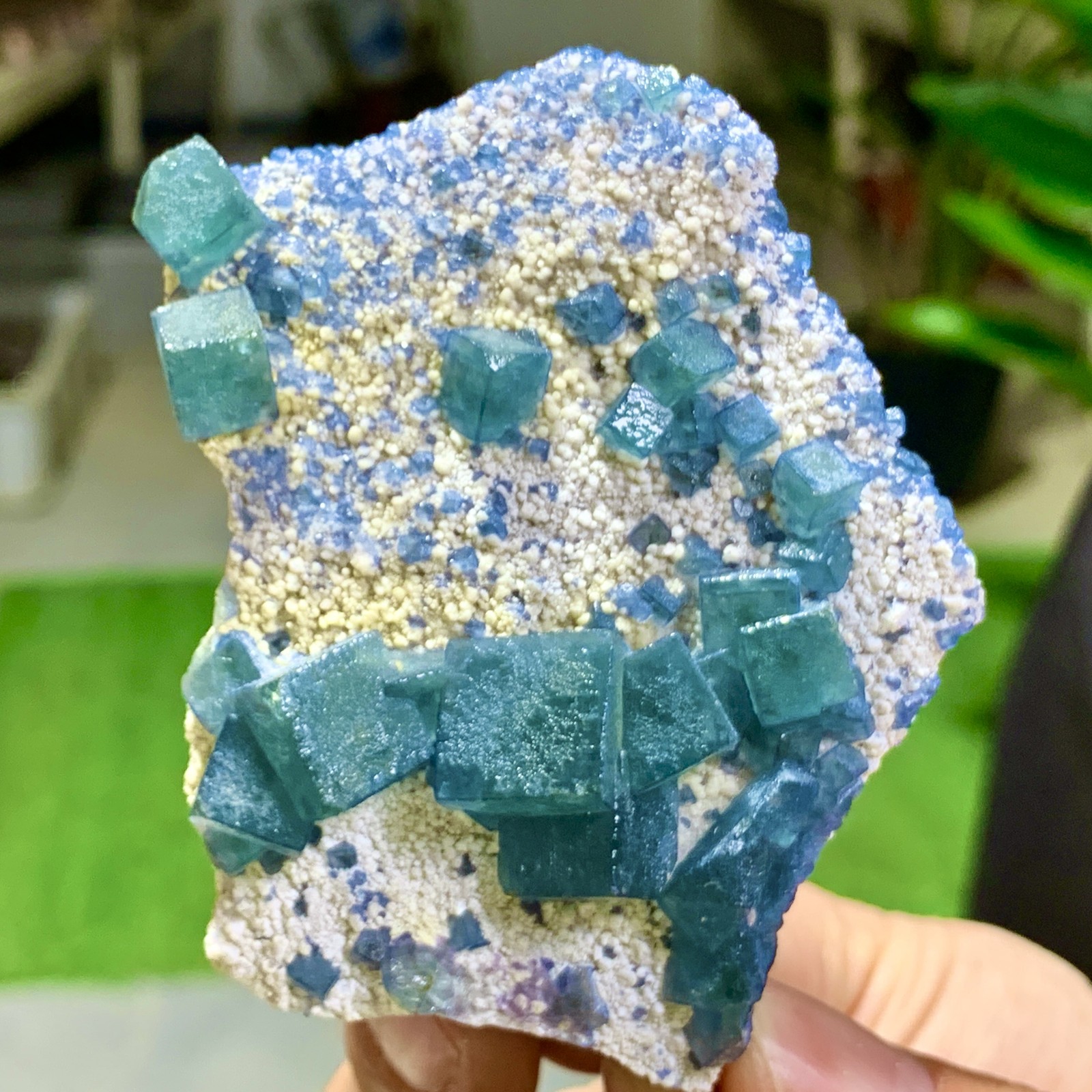 130G Rare transparent green cubic fluorite mineral crystal sample