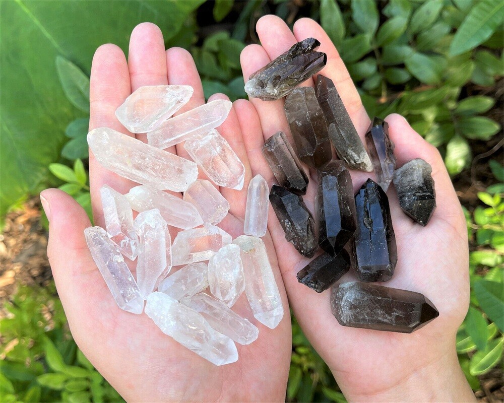 200g Bulk Lot Mixed Smokey & Quartz Smoky Crystal Natural Clear Quartz Points