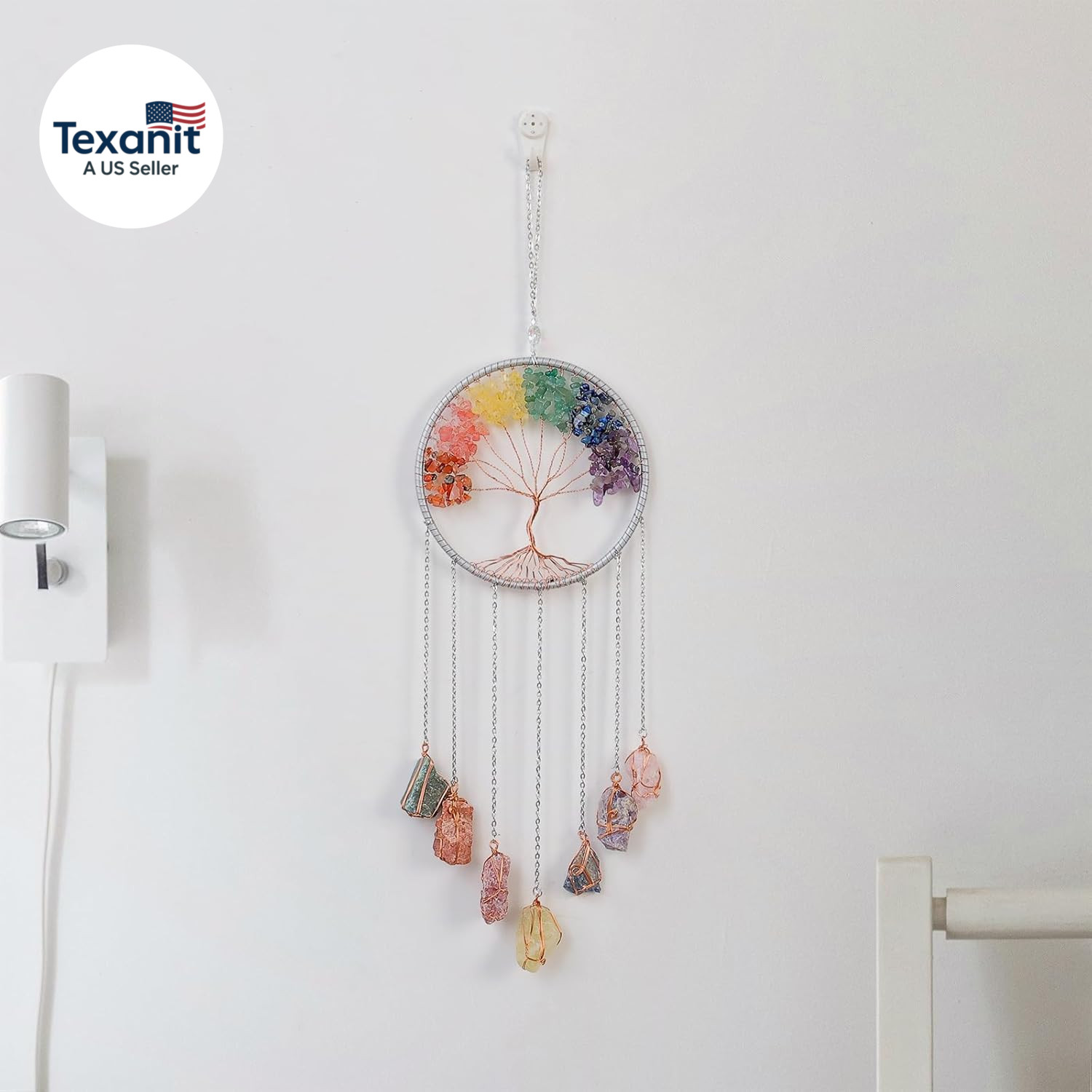 Tree of Life Dream Catcher 7 Chakra Crystal Gemstone Wall Hanging