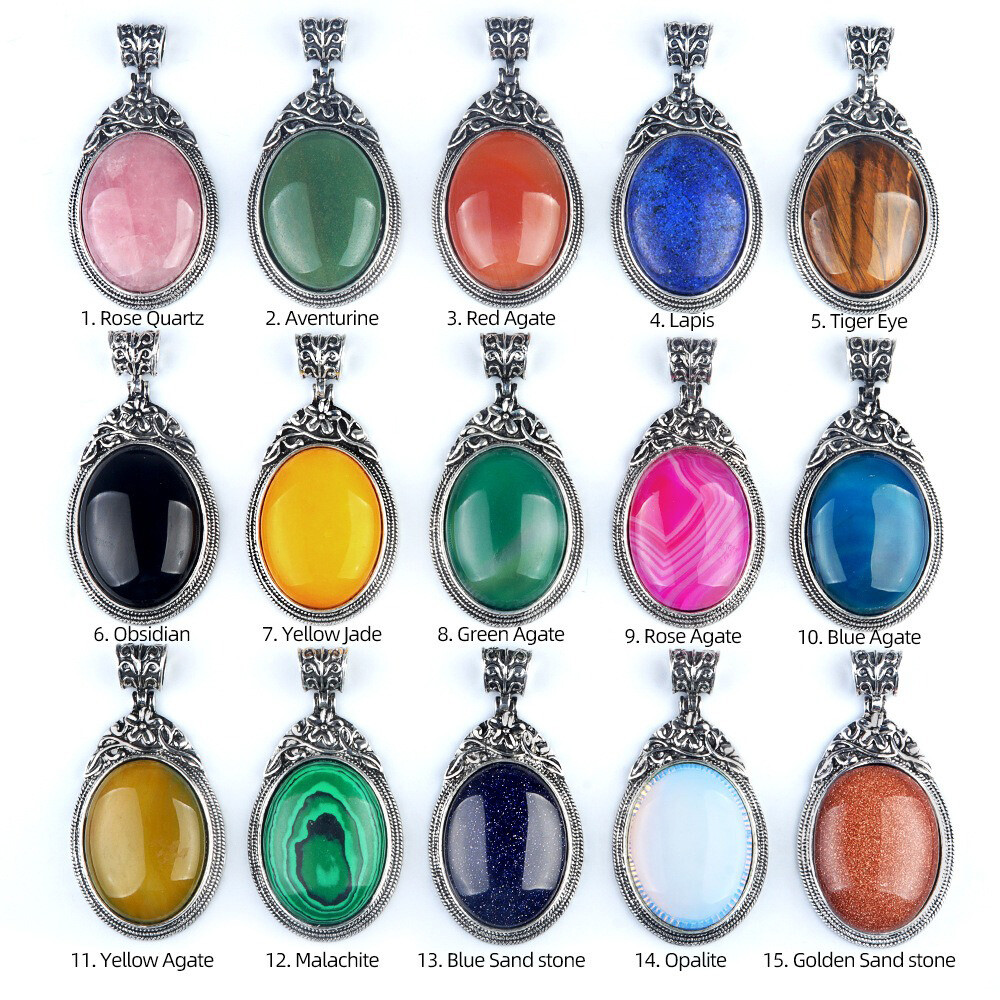 1pc Oval Crystal Pendant Chakra Beads Gemstone Faceback Necklace Jewelry Gifts