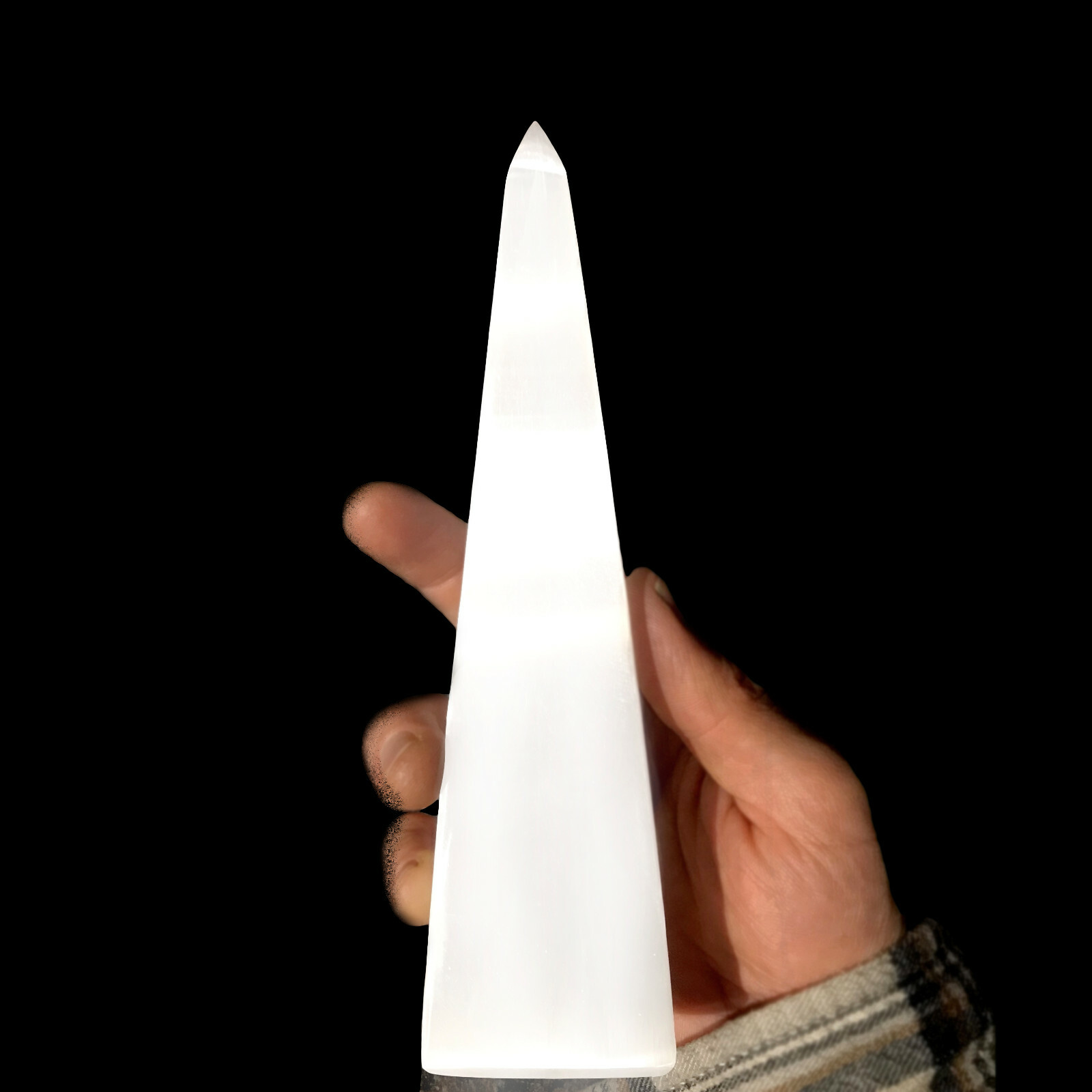 Large SELENITE TOWER 8″ inch Crystal Obelisk Morocco Natural Carved Heal Energy
