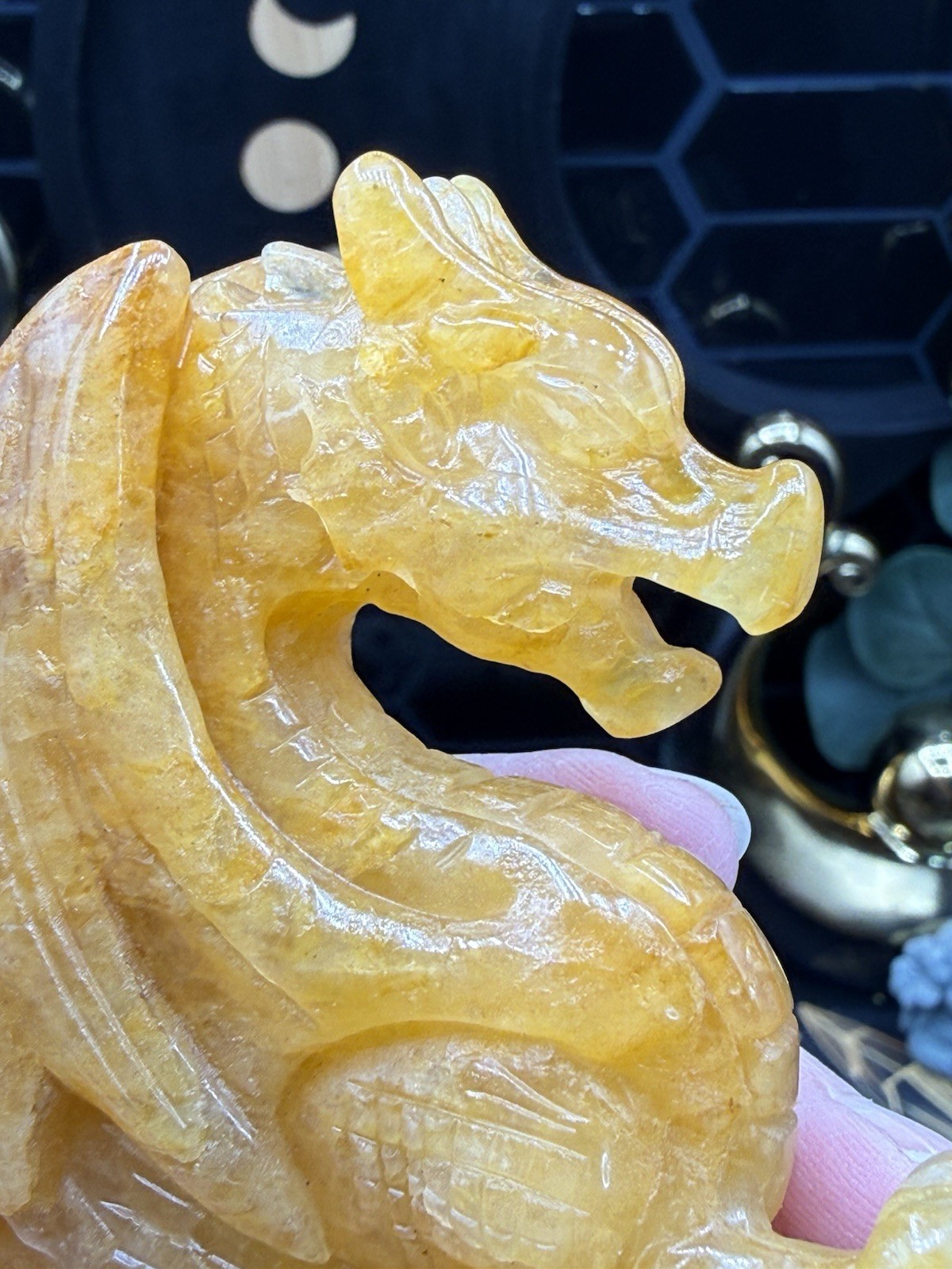 Golden Healer Carved Dragon beautiful carving Yellow Hematoid Free shipping
