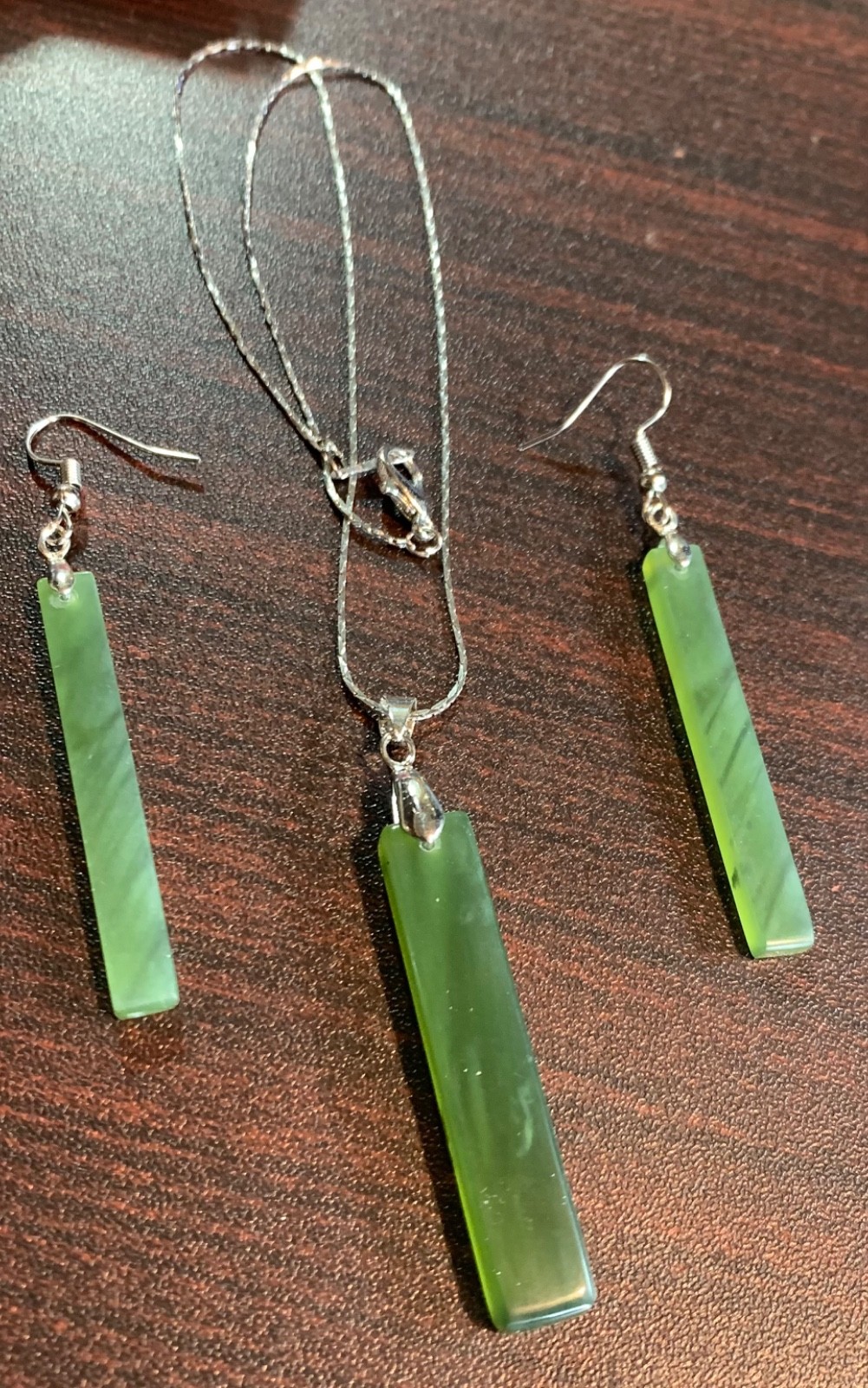 Genuine Nephrite Serpentine Jade Jewelry Set: Hand Carved Natural Green Necklace