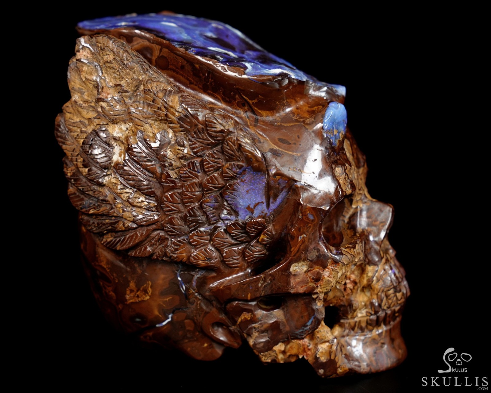 2.8″ Matrix Opal Hand Carved Crystal Skull Fine Art Sculpture, Crystal Healing