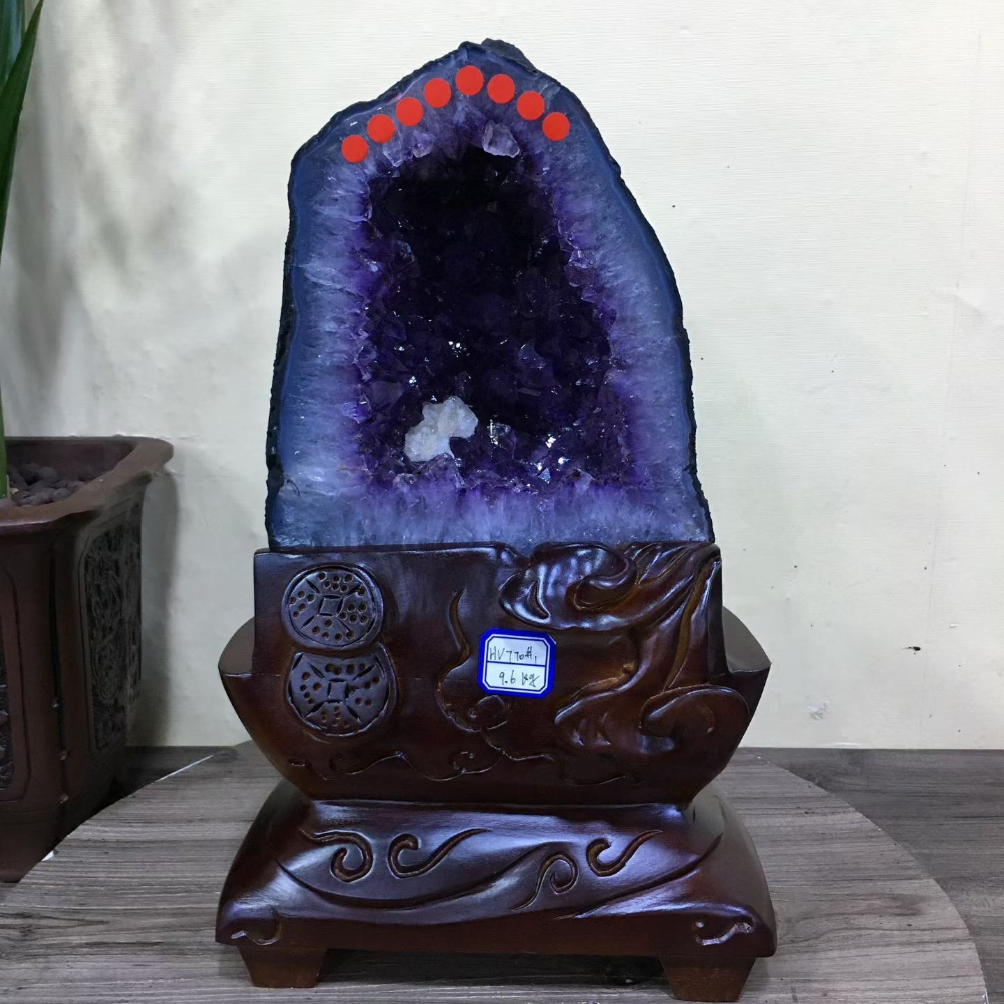 21.1LB Top Natural Amethyst Geode Quartz Cathedral Healing Decor +Stand