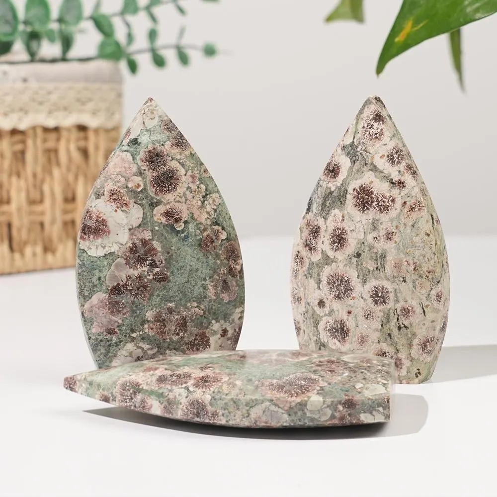 50-100g Natural Green Cherry Blossom Stone Drop Polished Decor Home Collection