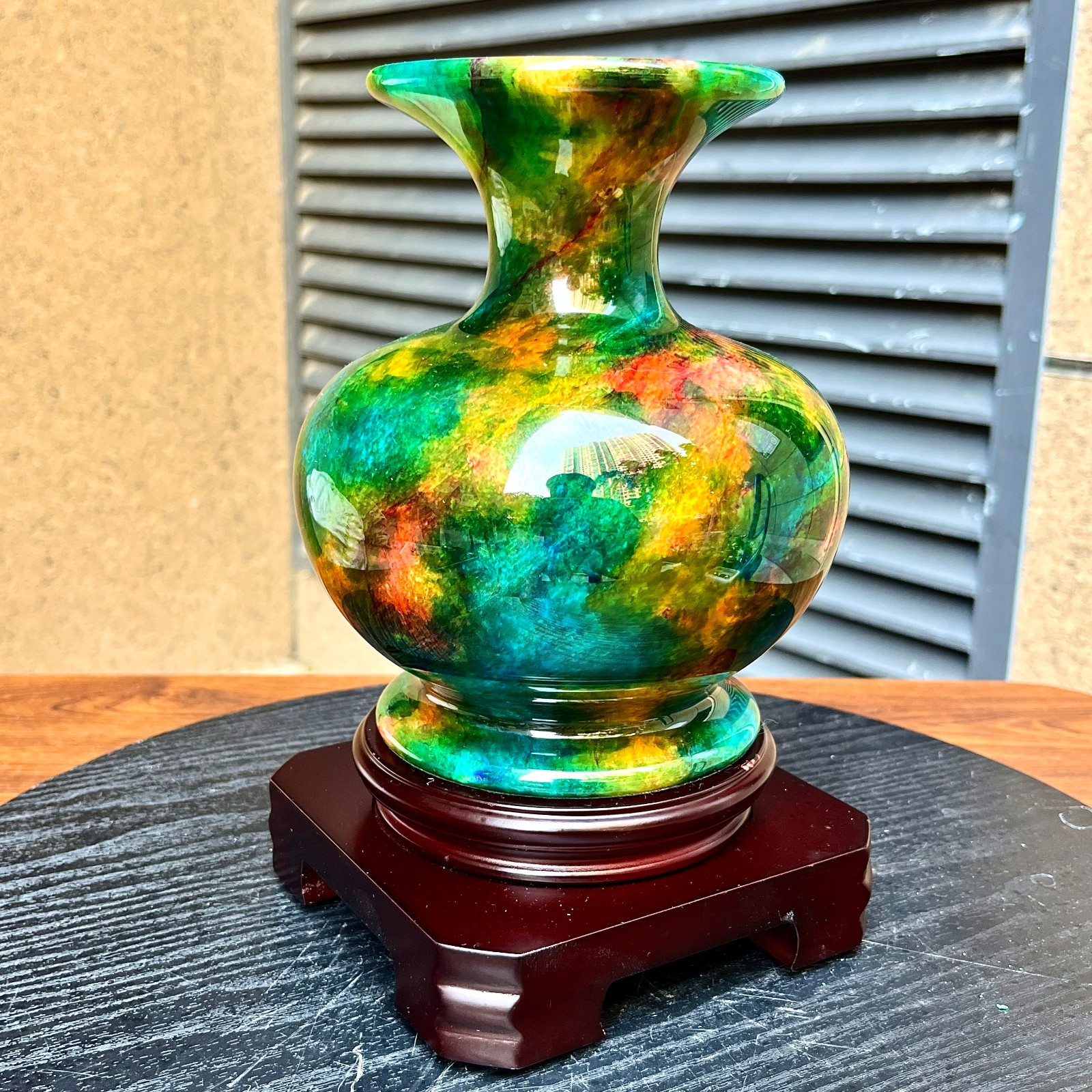 Taiwan Serpentine Crystal Gourd Vase Lucky Feng Shui Home Art 4 lb