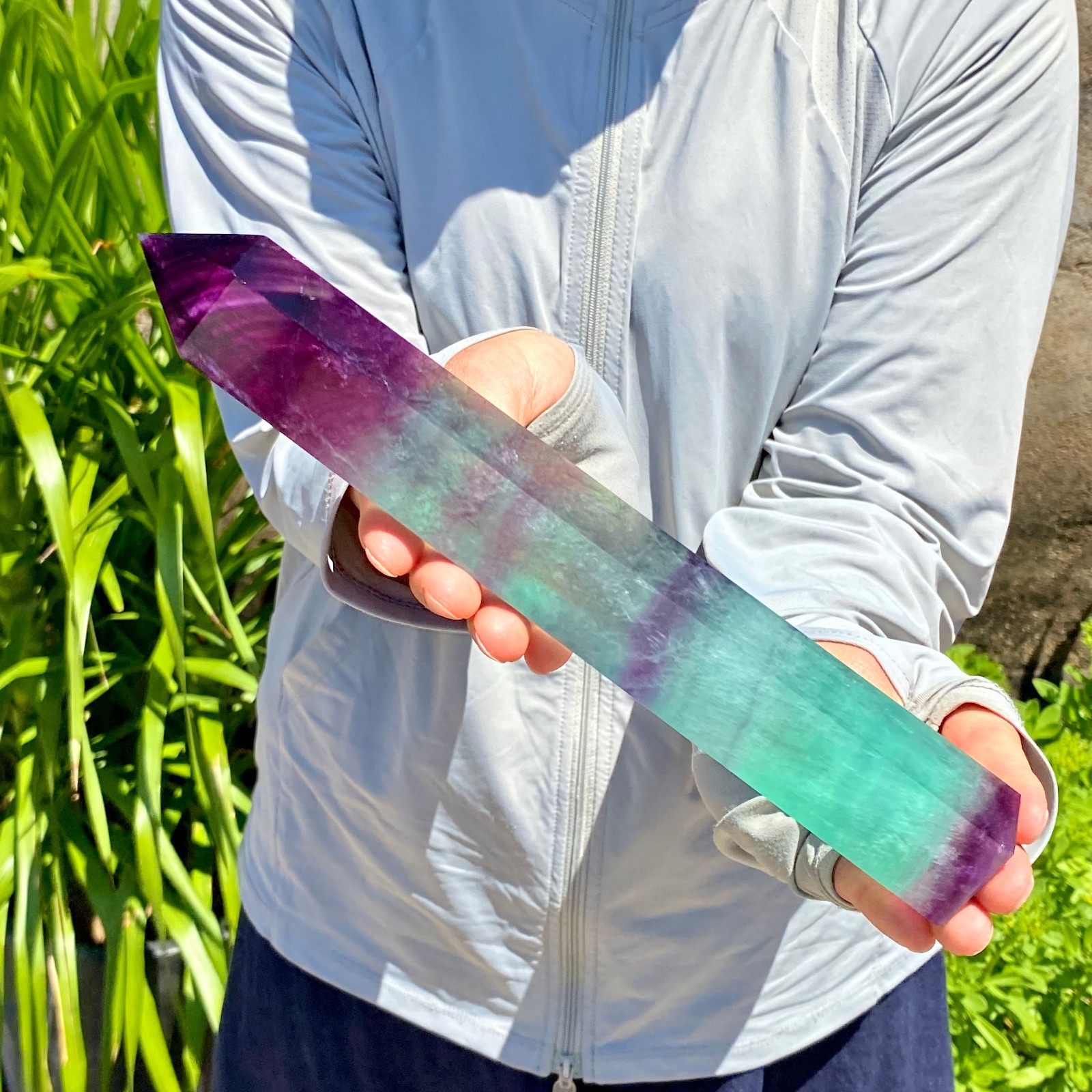 1.66LB Natural Fluorite Crystal Column Magic Wand Obelisk Point Earth Healing