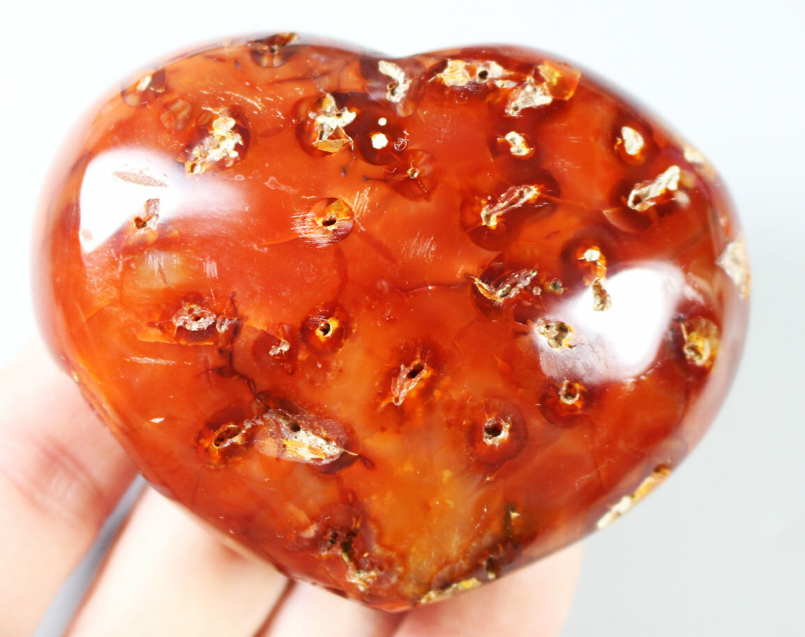 Natural Red Orange CARNELIAN Agate Quartz Crystal Love Heart Palm Stone 226g