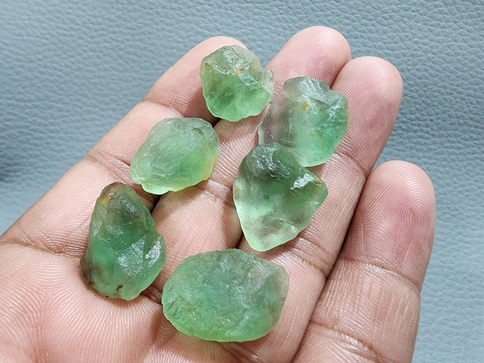 6 Pcs Adorable A+ Green Fluorite Rough Gemstone Crystal Rough Raw Size 17-21 MM