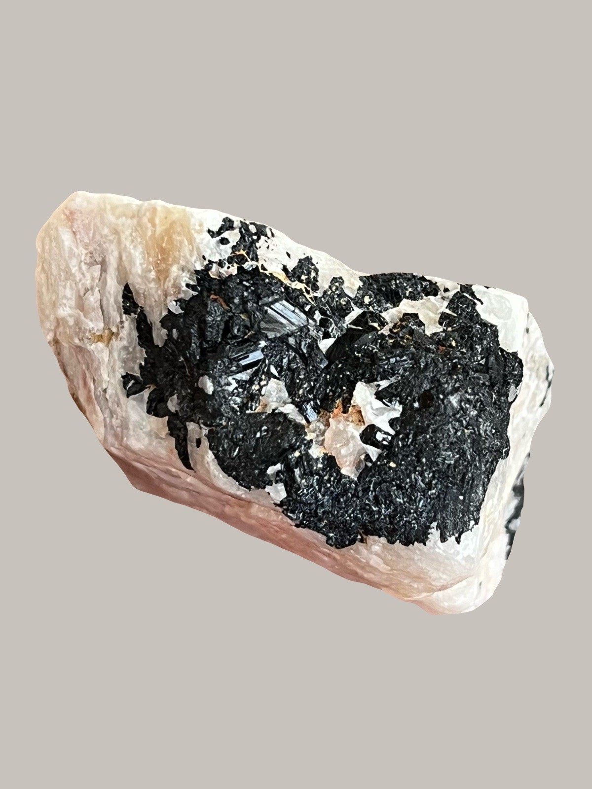 Black Tourmaline And Quartz Specimen.Crystals Gemstones Rocks Minerals
